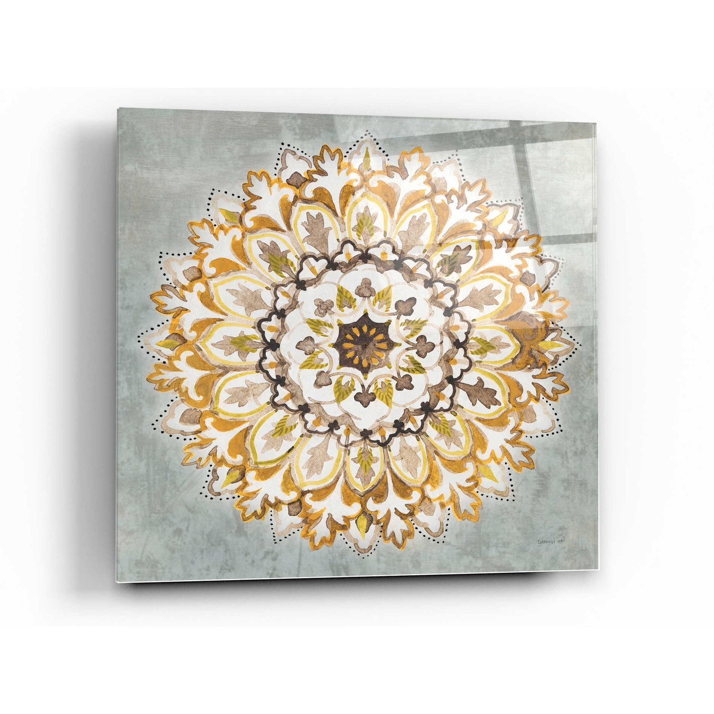 Epic Art 'Mandala Delight II Yellow Grey' by Danhui Nai, Acrylic Glass Wall Art,24x24