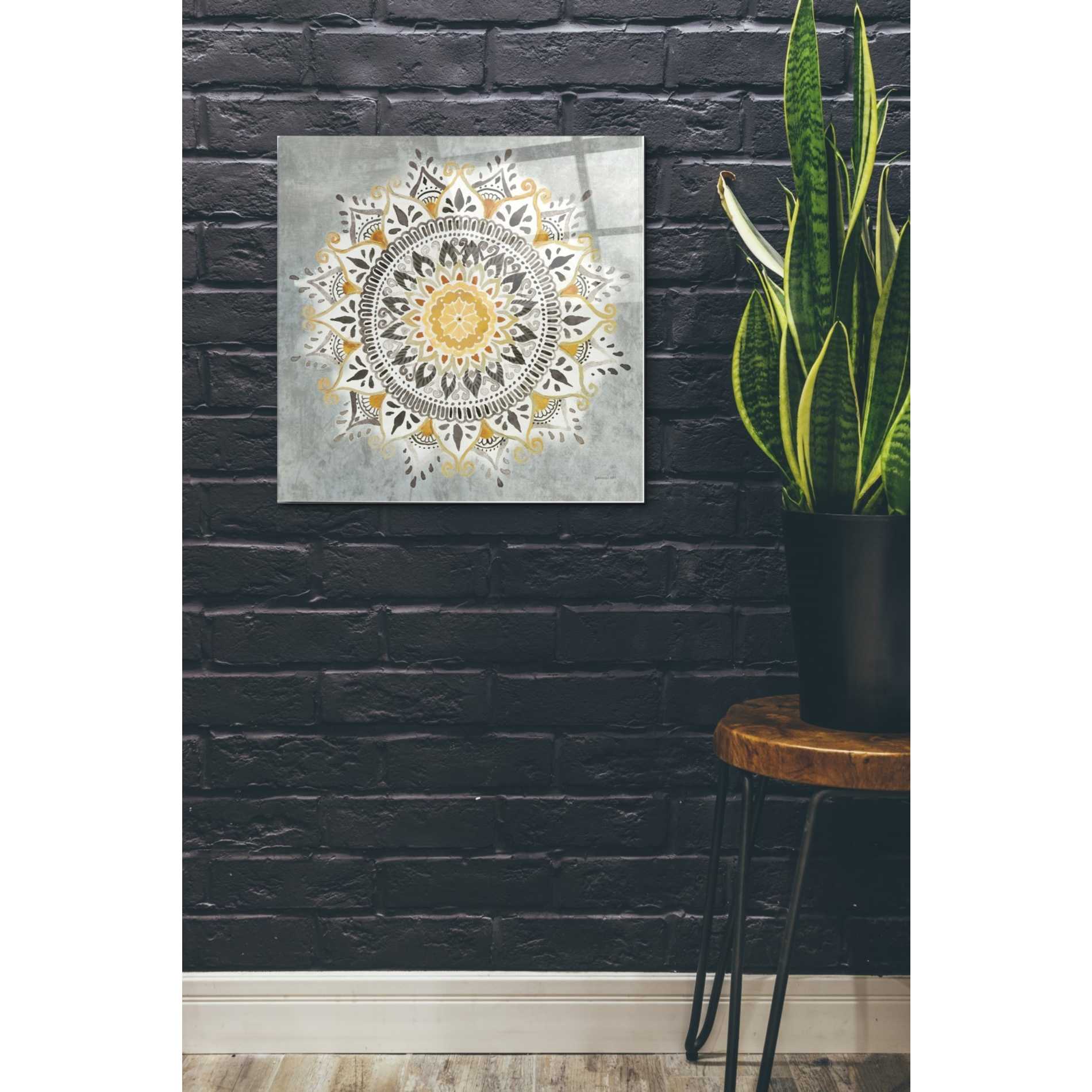 Epic Art 'Mandala Delight I Yellow Grey' by Danhui Nai, Acrylic Glass Wall Art,24x24