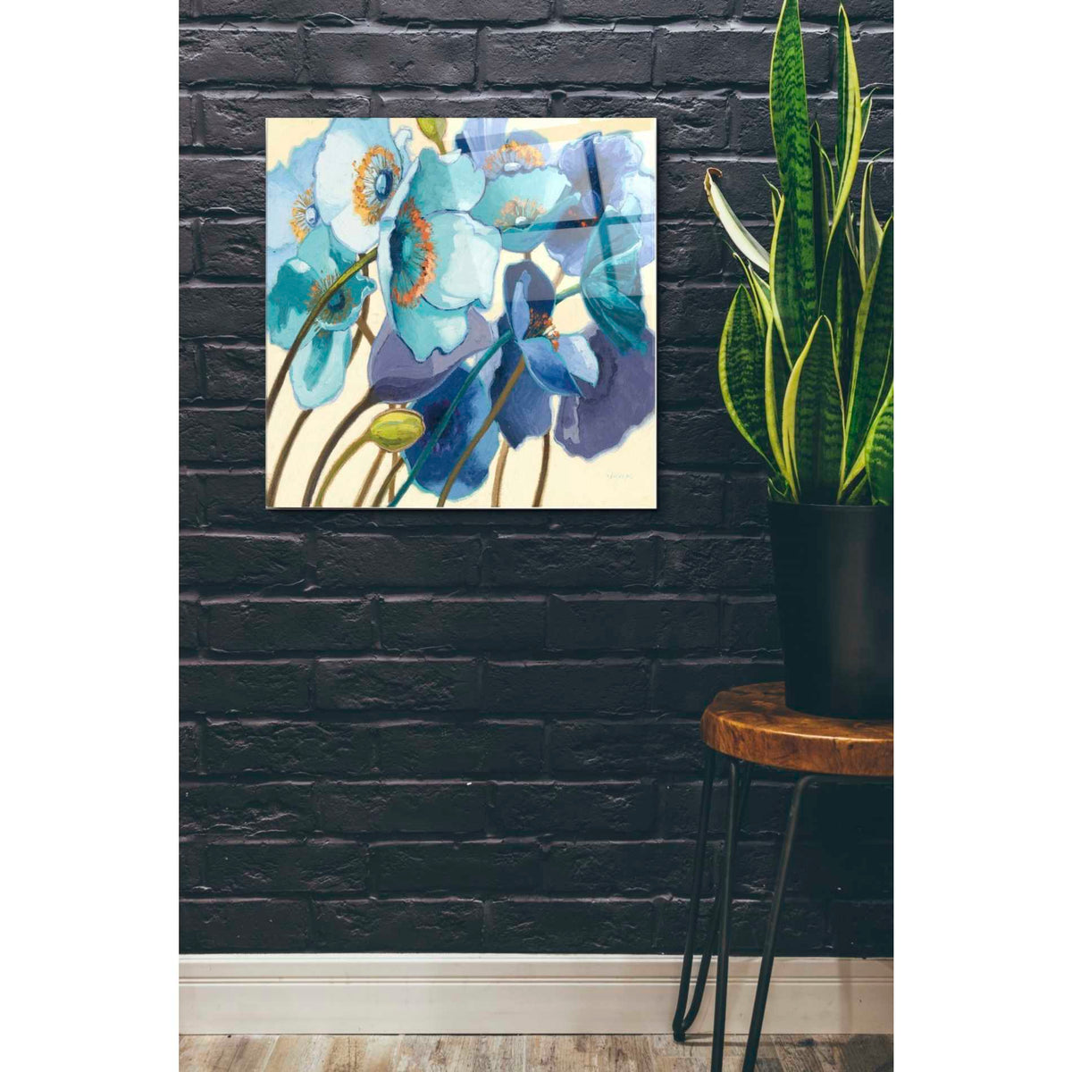 Epic Art 'Le Pavots Bleu' by Shirley Novak, Acrylic Glass Wall Art,24x24