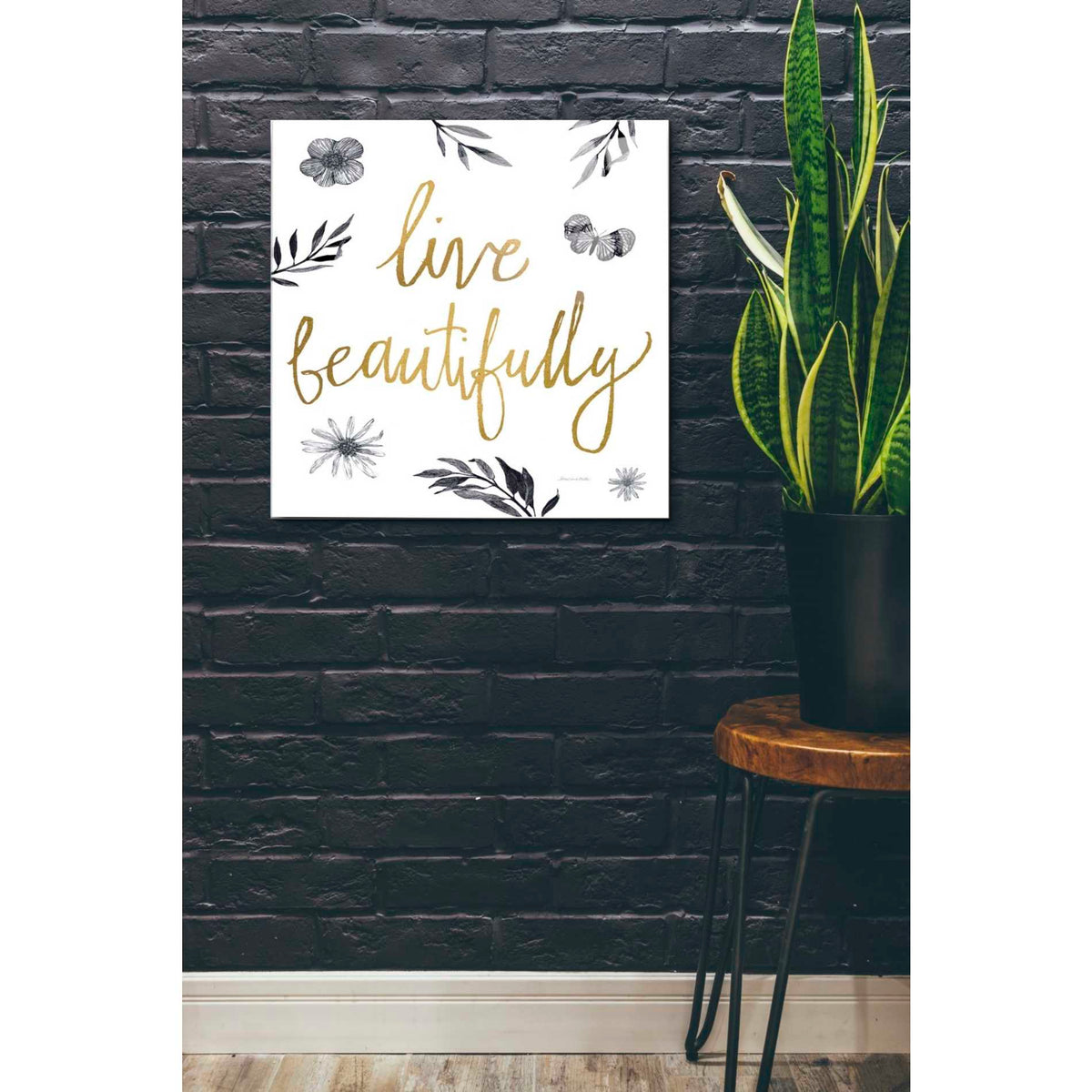 Epic Art 'Live Beautifully BW' by Sara Zieve Miller, Acrylic Glass Wall Art,24x24