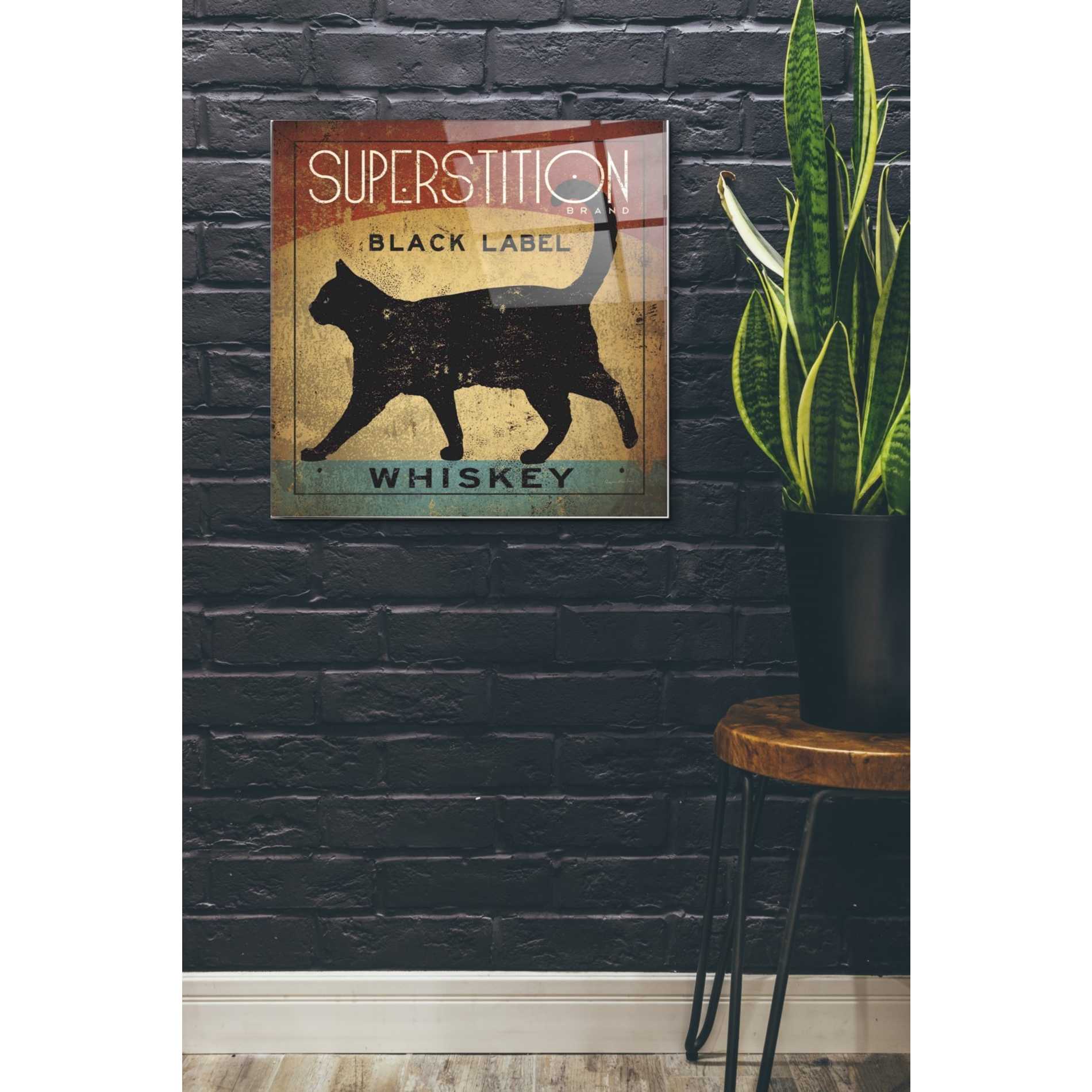 Epic Art 'Superstition Black Label Whiskey Cat' by Ryan Fowler, Acrylic Glass Wall Art,24x24