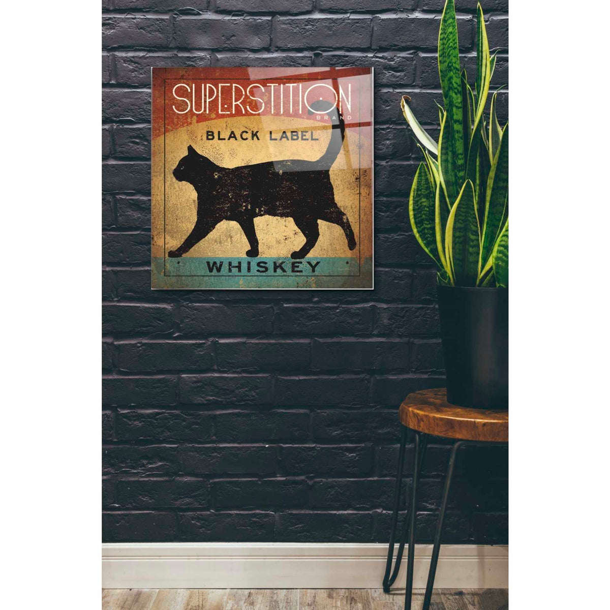 Epic Art 'Superstition Black Label Whiskey Cat' by Ryan Fowler, Acrylic Glass Wall Art,24x24