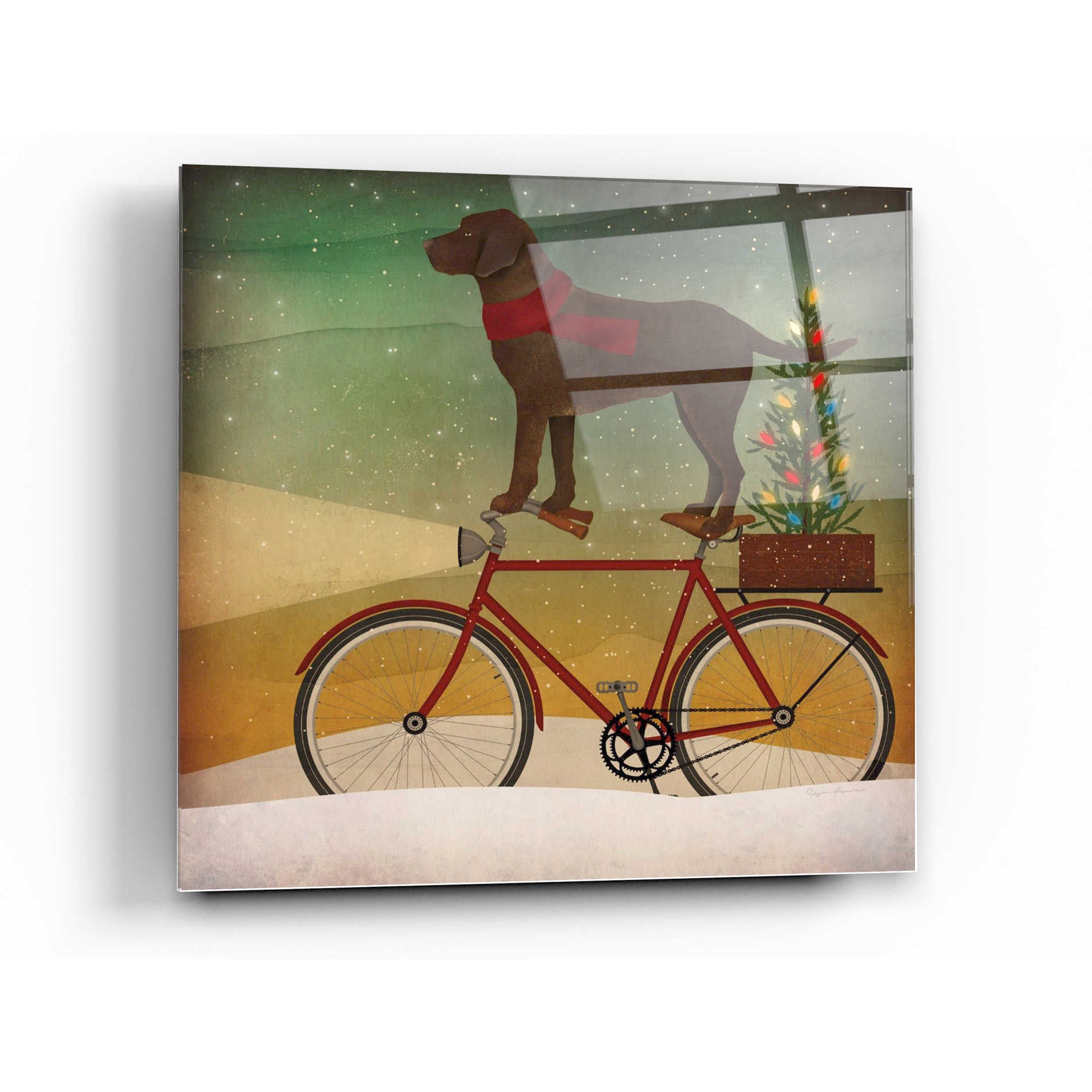 Epic Art 'Brown Lab on Bike Christmas' by Ryan Fowler, Acrylic Glass Wall Art,24x24