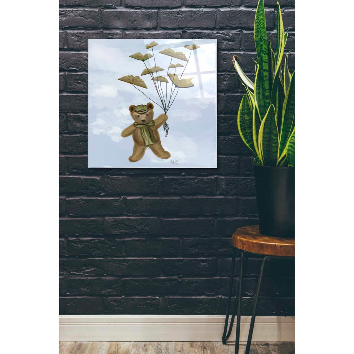Epic Art 'Bear with Book Butterflies' by Fab Funky Acrylic Glass Wall Art,24x24