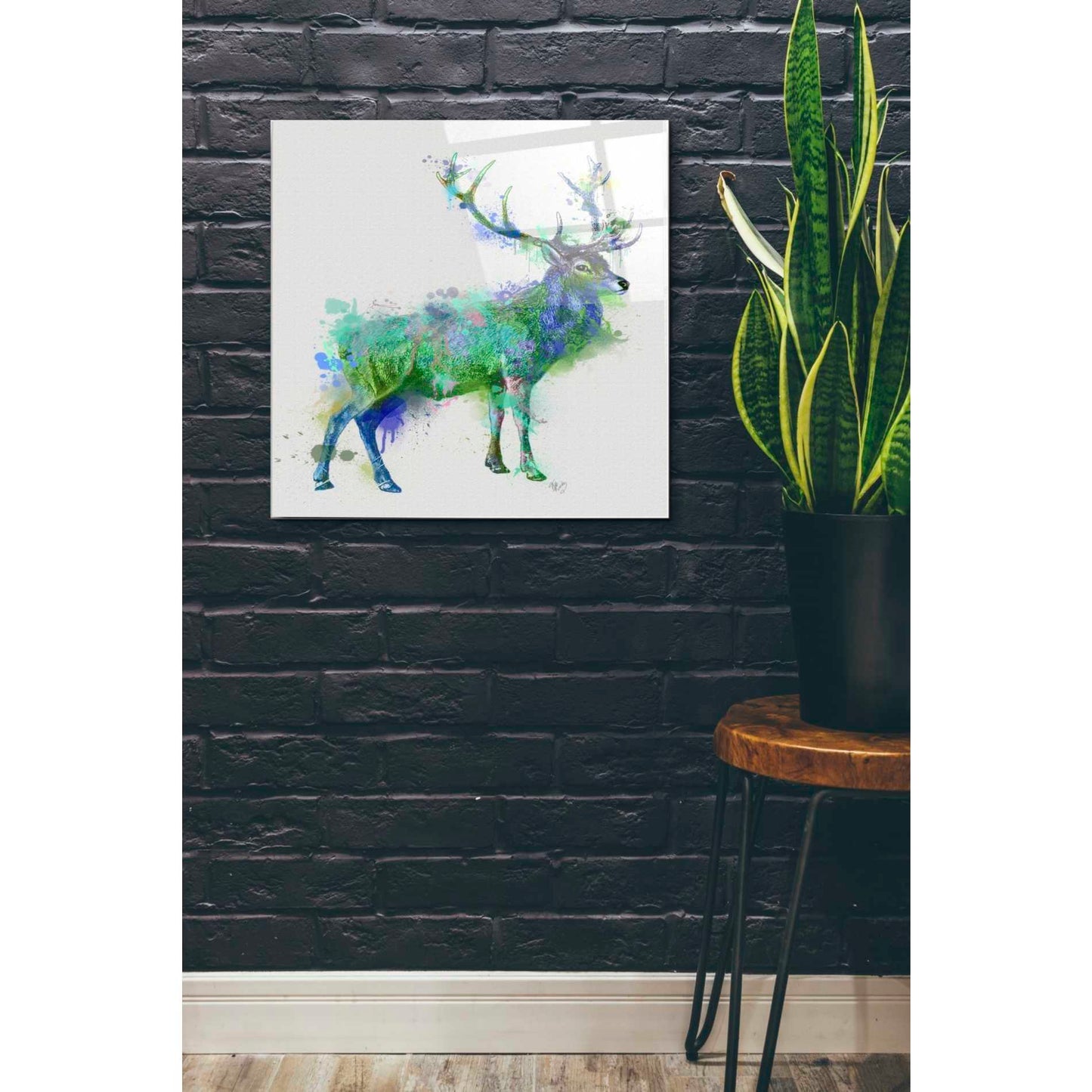 Epic Art 'Deer 1 Rainbow Splash Green Blue' by Fab Funky Acrylic Glass Wall Art,24x24