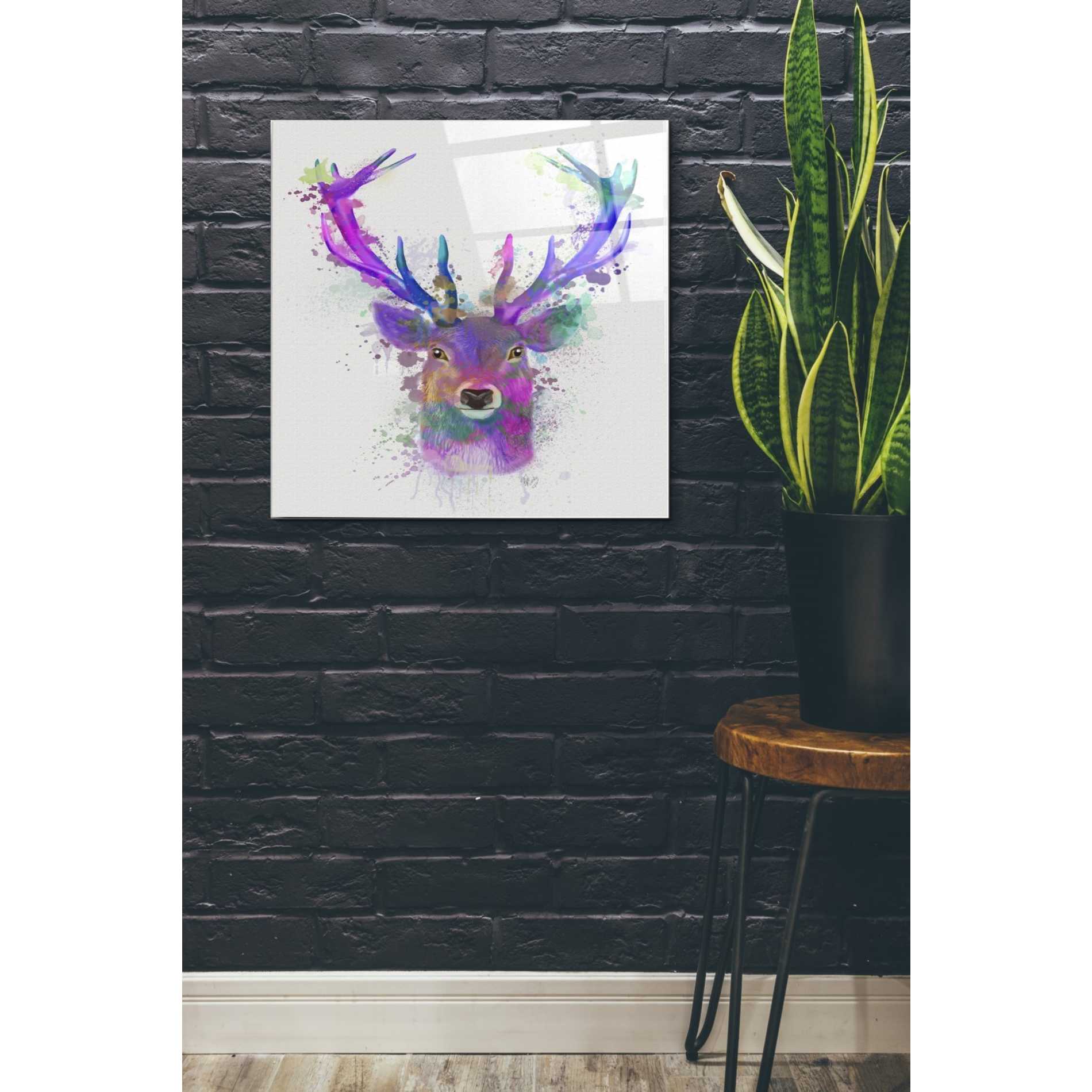 Epic Art 'Deer Head 1 Rainbow Splash Pink and Purple' by Fab Funky Acrylic Glass Wall Art,24x24