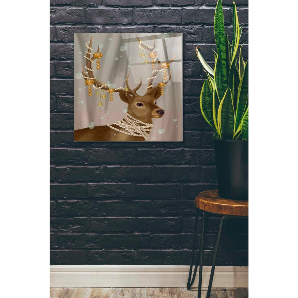 Epic Art 'Deer with Gold Bells' by Fab Funky Acrylic Glass Wall Art,24x24