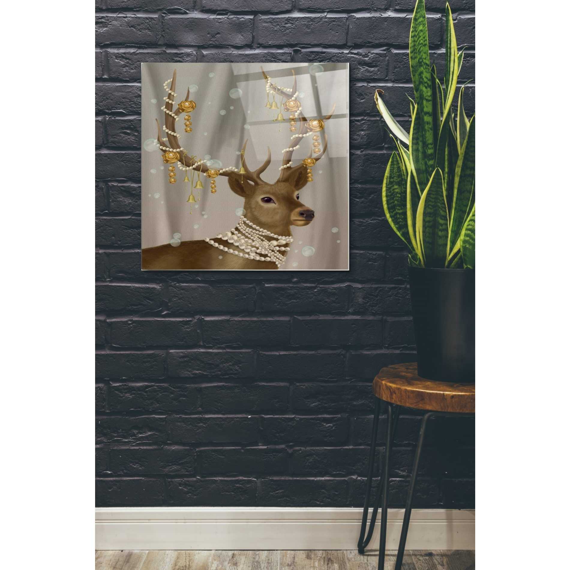 Epic Art 'Deer with Gold Bells' by Fab Funky Acrylic Glass Wall Art,24x24