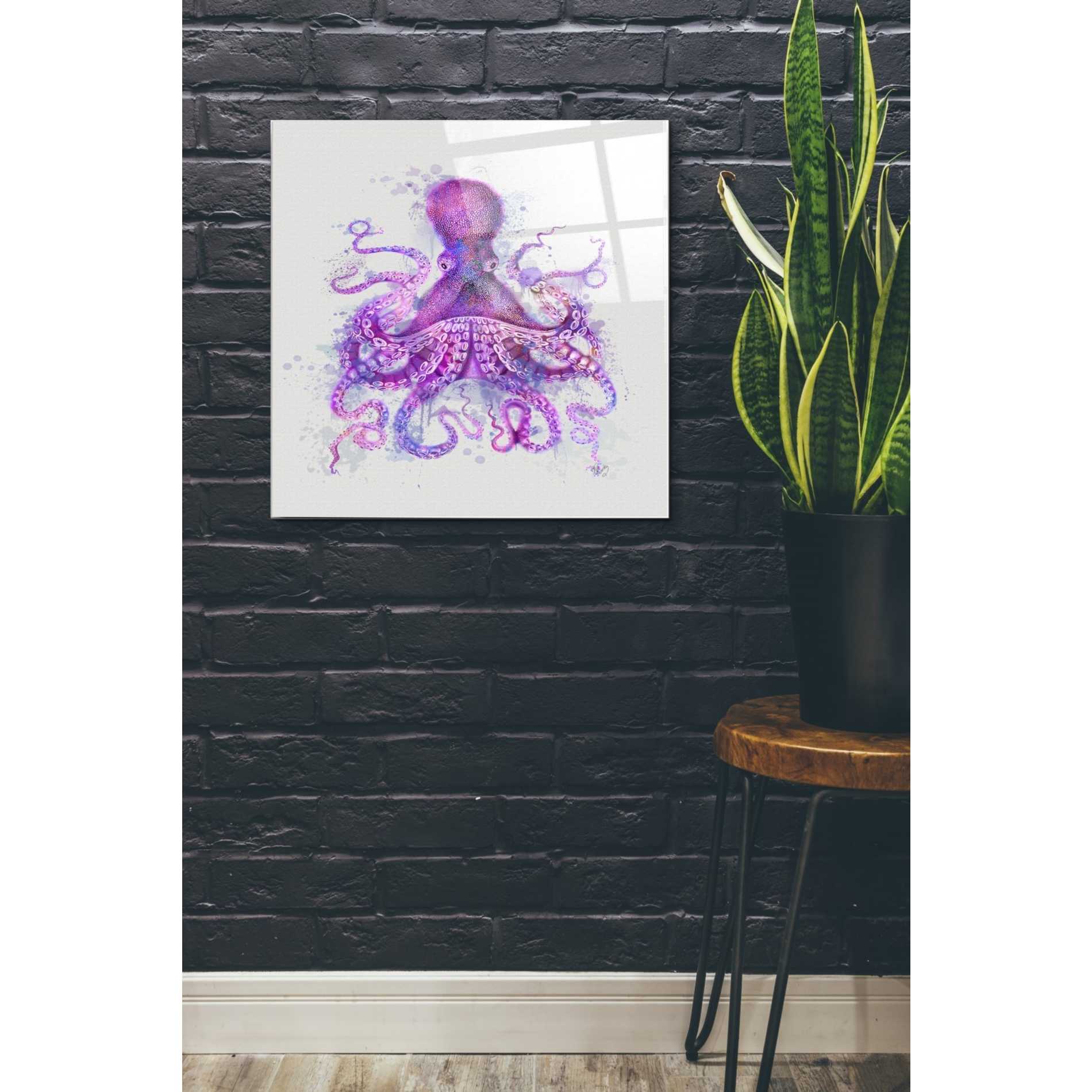 Epic Art 'Octopus Rainbow Splash Pink' by Fab Funky Acrylic Glass Wall Art,24x24