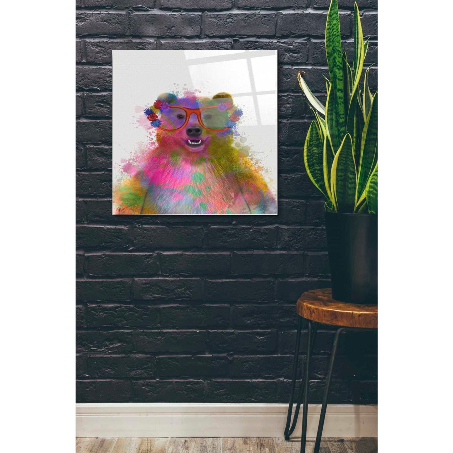 Epic Art 'Rainbow Splash Bear' by Fab Funky Acrylic Glass Wall Art,24x24