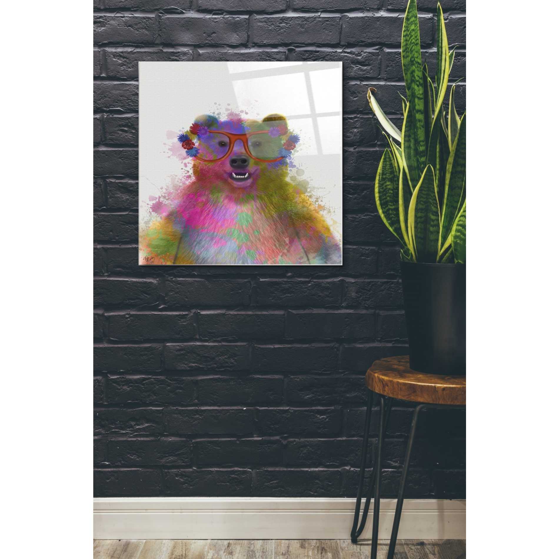Epic Art 'Rainbow Splash Bear' by Fab Funky Acrylic Glass Wall Art,24x24