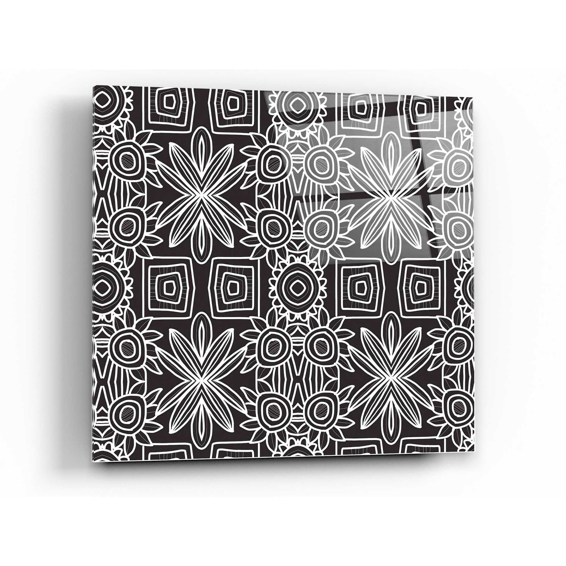 Epic Art 'Black And White Boho Floral' by Linda Woods, Acrylic Glass Wall Art,24x24