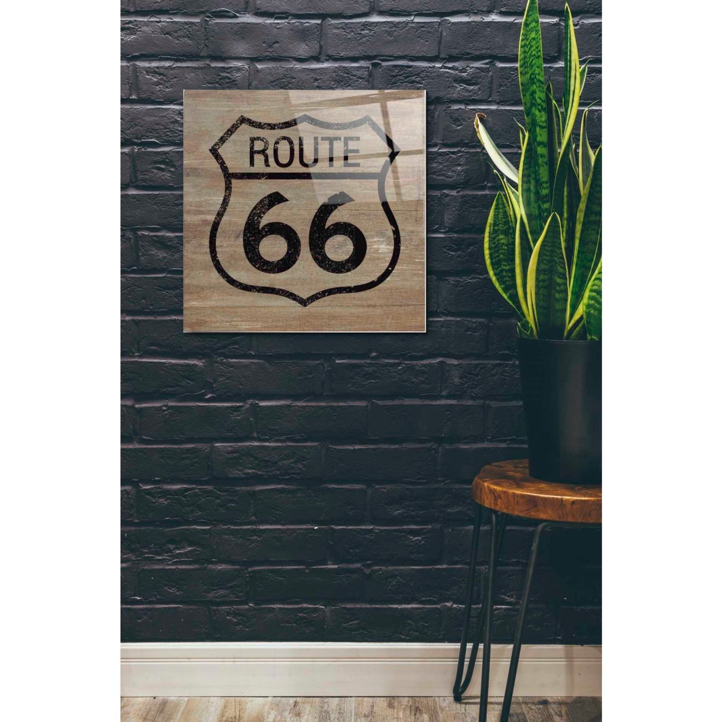 Epic Art 'Route 66 Black On Wood' by Linda Woods, Acrylic Glass Wall Art,24x24