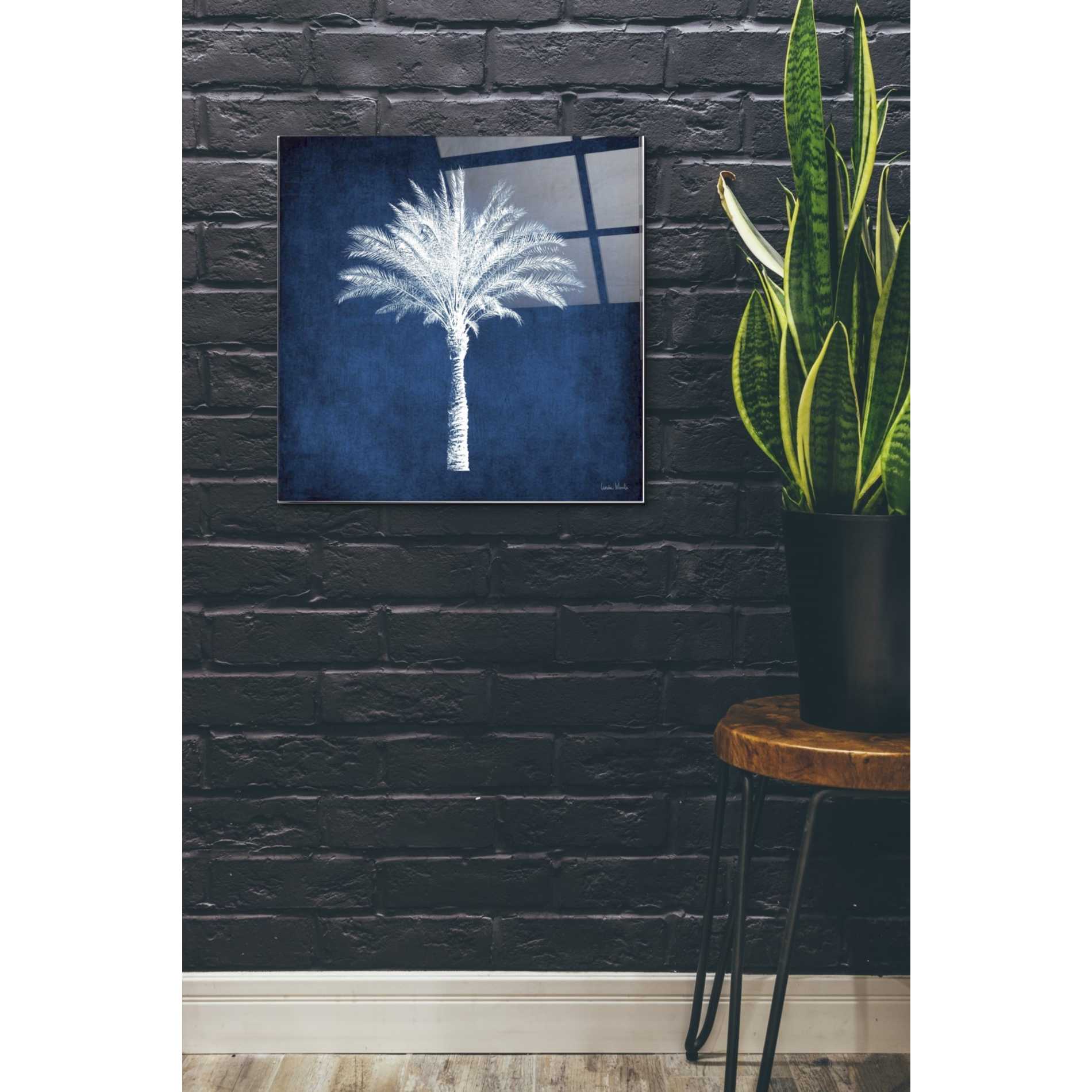 Epic Art 'Single Indigo And White Palm Tree' by Linda Woods, Acrylic Glass Wall Art,24x24