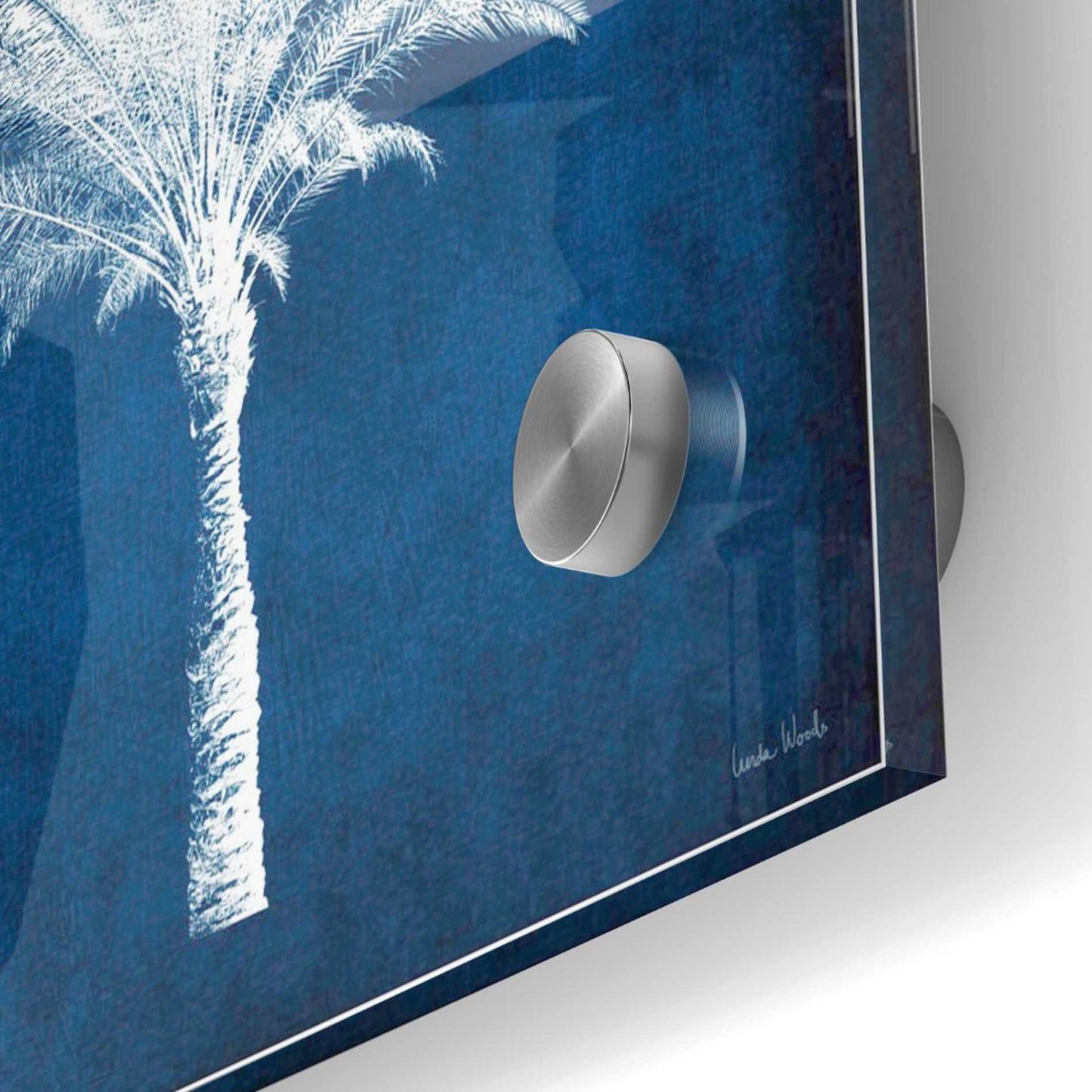 Epic Art 'Single Indigo And White Palm Tree' by Linda Woods, Acrylic Glass Wall Art,24x24