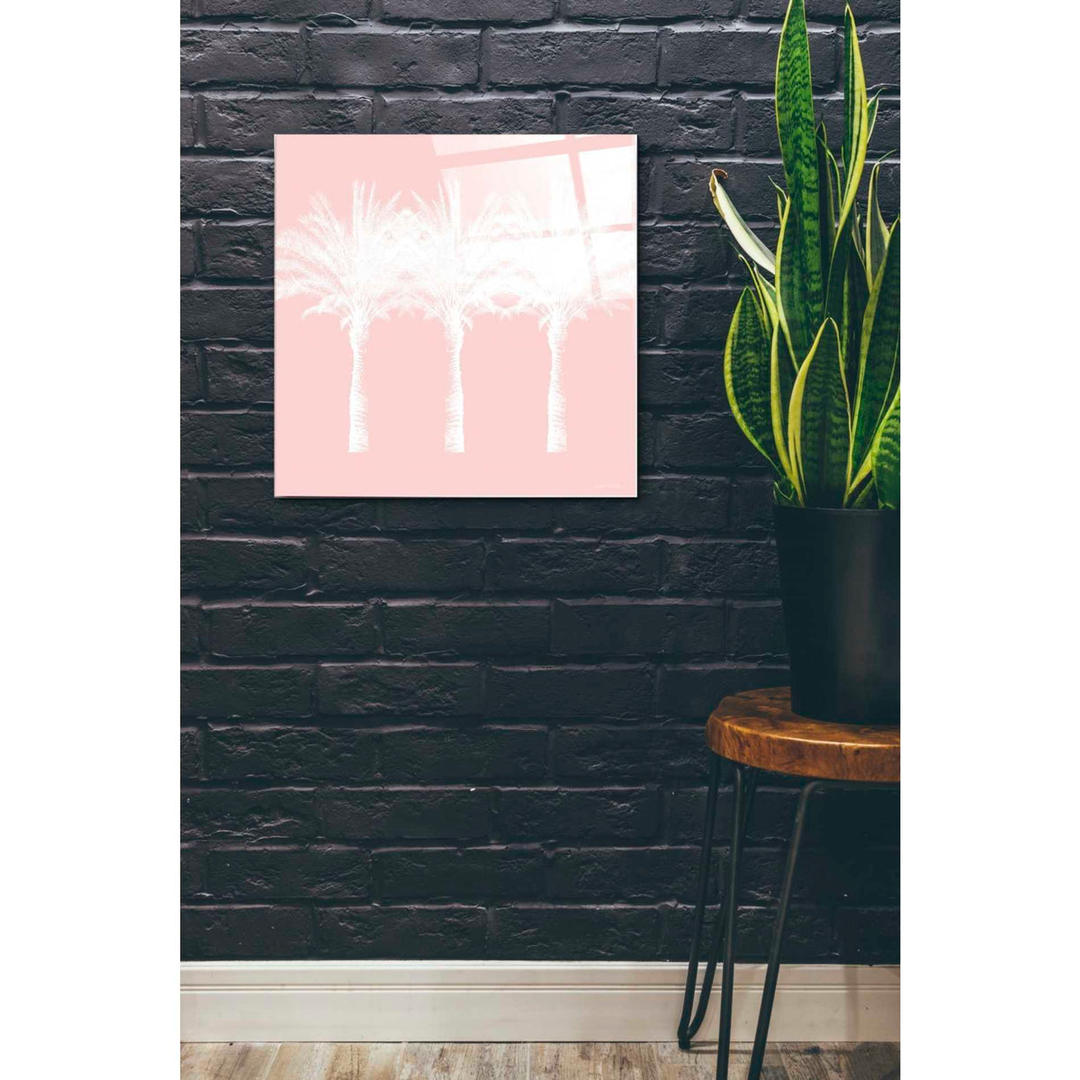 Epic Art 'White And Pink Palm Trees' by Linda Woods, Acrylic Glass Wall Art,24x24