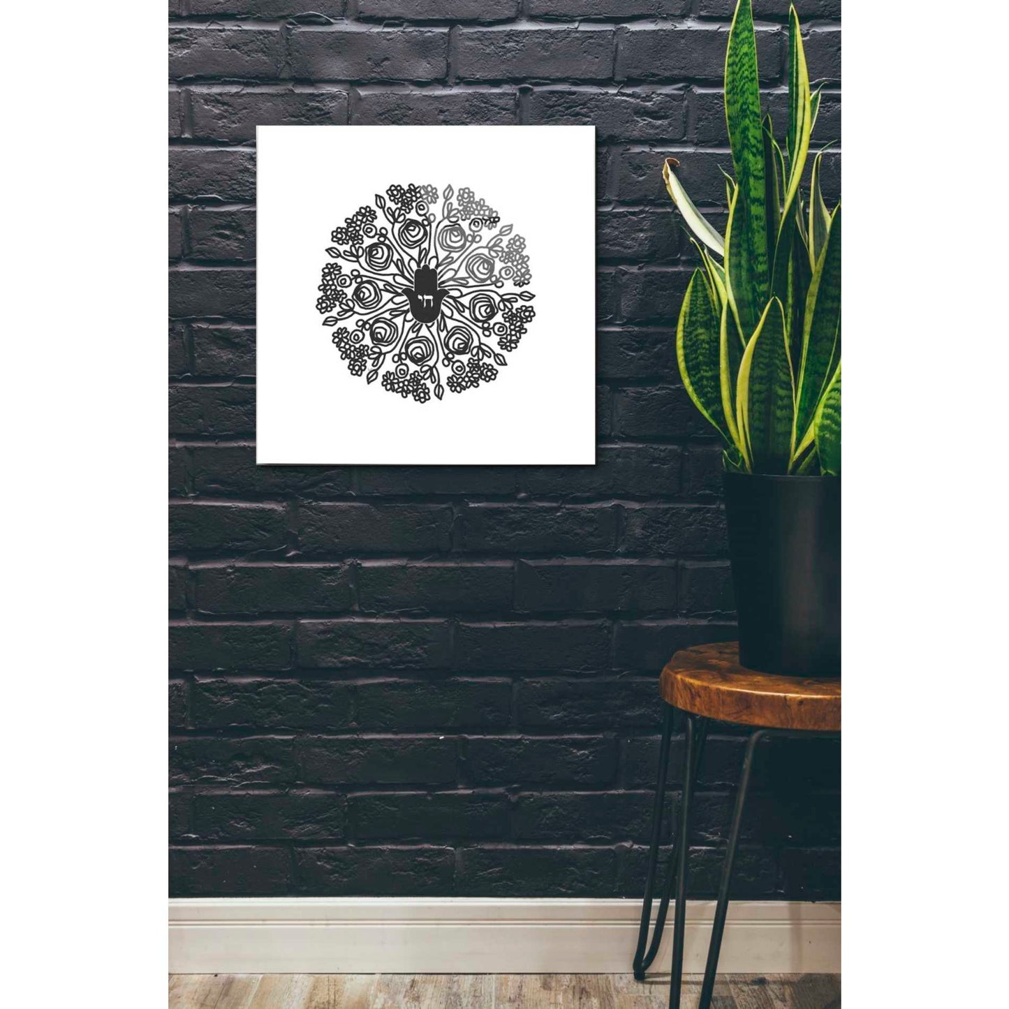 Epic Art 'Bw Hamsa Mandala' by Linda Woods, Acrylic Glass Wall Art,24x24