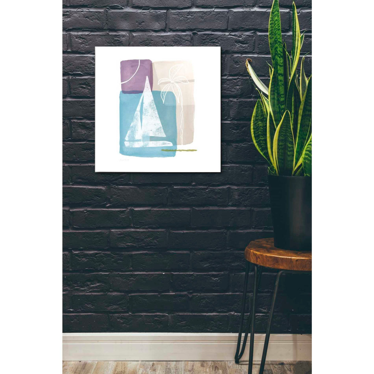Epic Art 'Sailboat and Palm' by Linda Woods, Acrylic Glass Wall Art,24x24