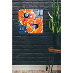 Epic Art 'Orange Poppies on Blue' by Linda Woods, Acrylic Glass Wall Art,24x24
