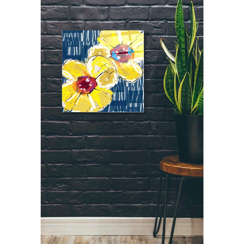 Epic Art 'Yellow Poppies on Blue' by Linda Woods, Acrylic Glass Wall Art,24x24