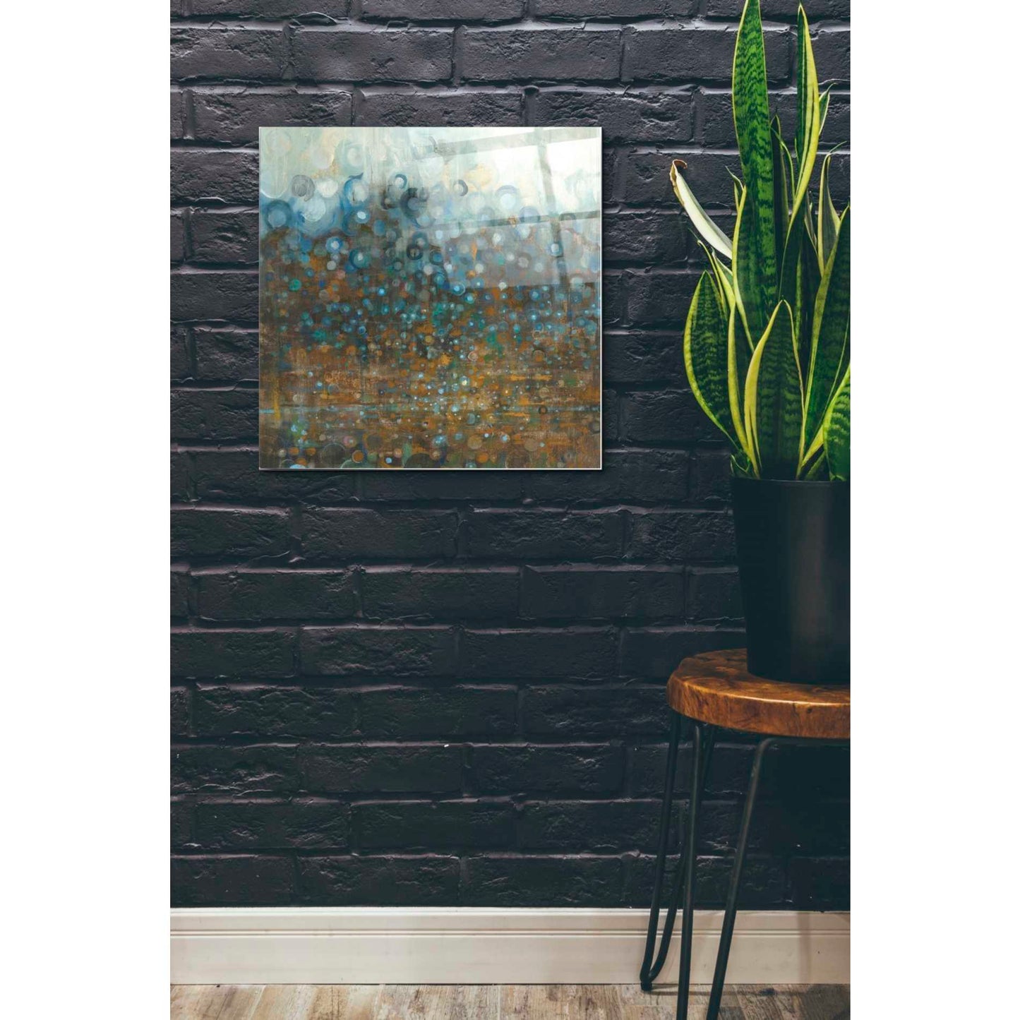 Epic Art 'Blue And Bronze Dots' by Danhui Nai, Acrylic Glass Wall Art,24x24