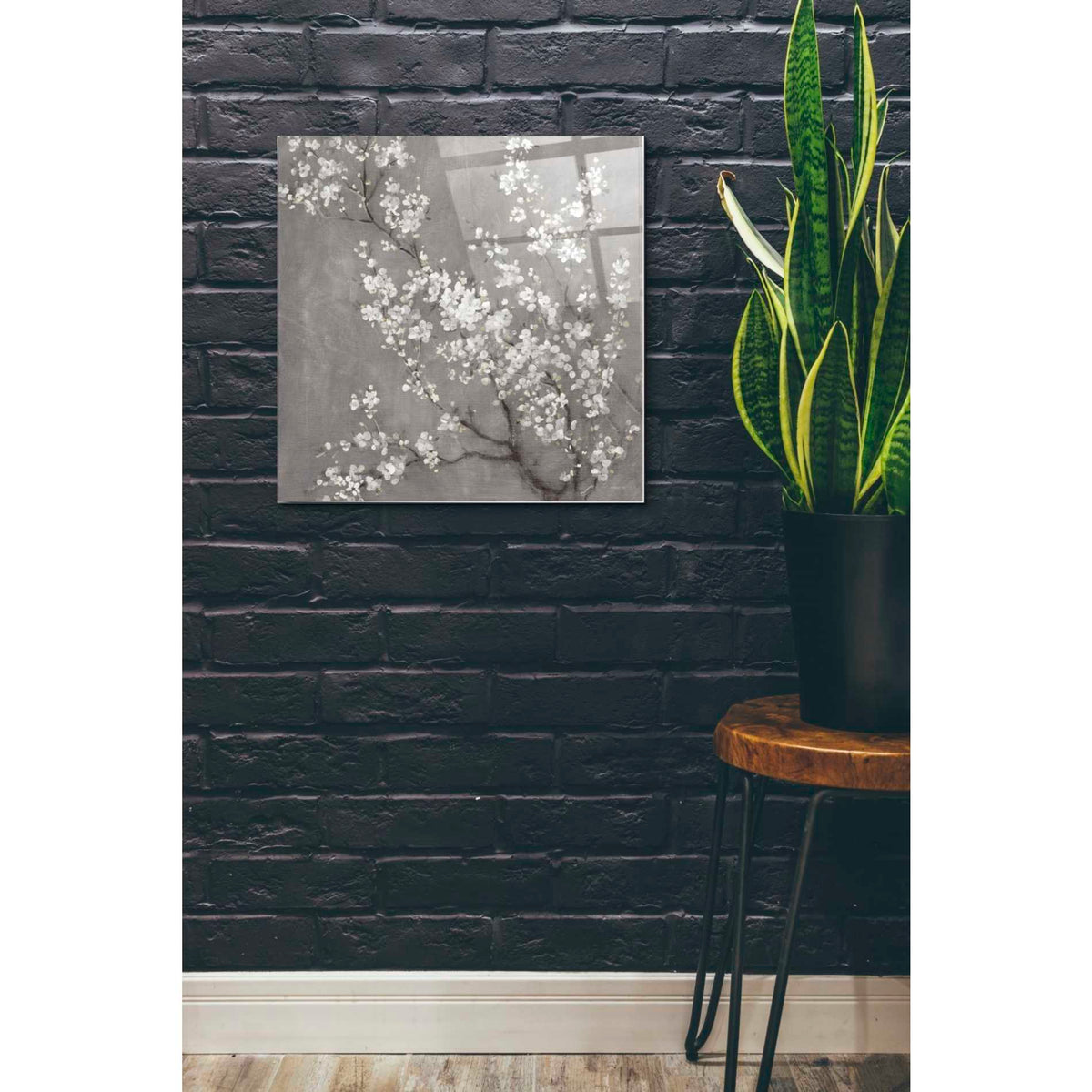 Epic Art 'White Cherry Blossom II on Grey' by Danhui Nai, Acrylic Glass Wall Art,24x24
