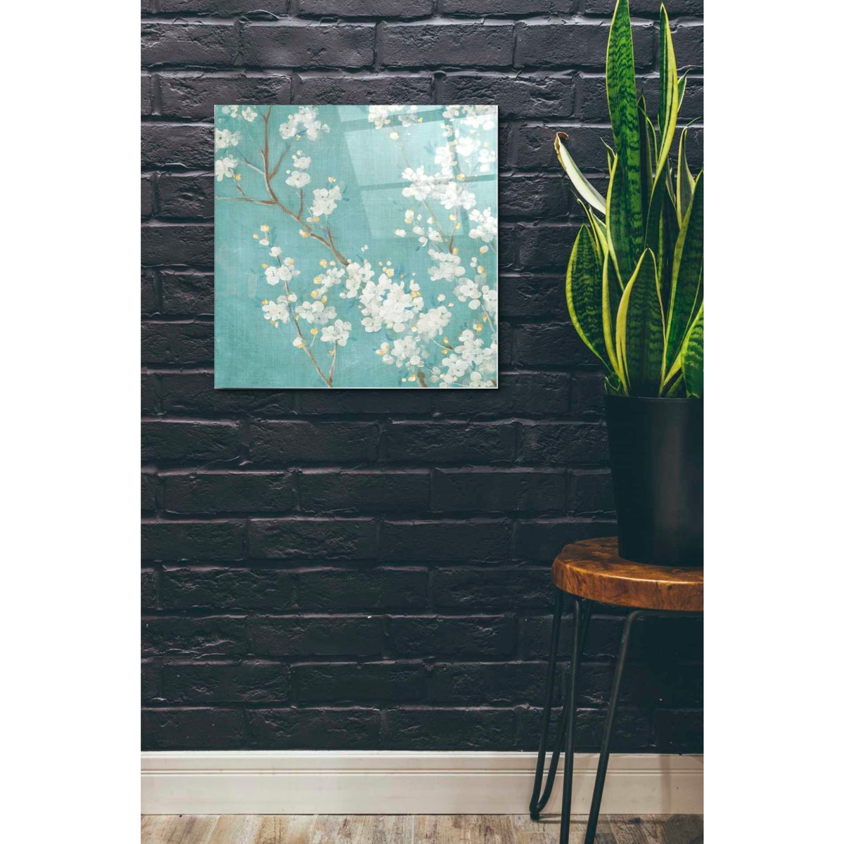 Epic Art 'White Cherry Blossom II on Blue' by Danhui Nai, Acrylic Glass Wall Art,24x24