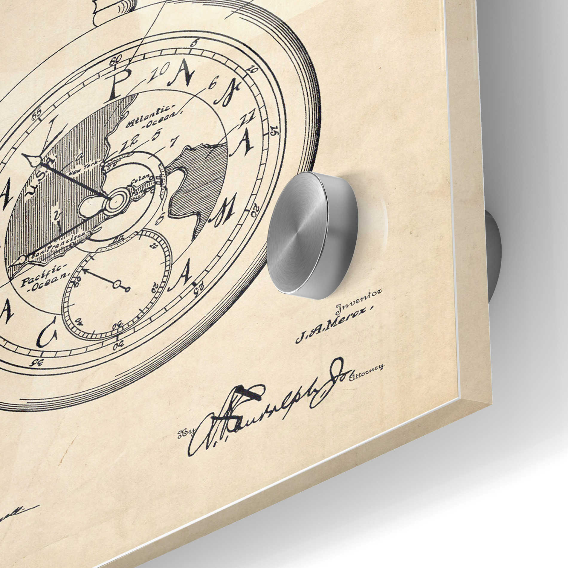 Epic Art 'Pocket Watch Blueprint Patent Parchment' Acrylic Glass Wall Art,24x36