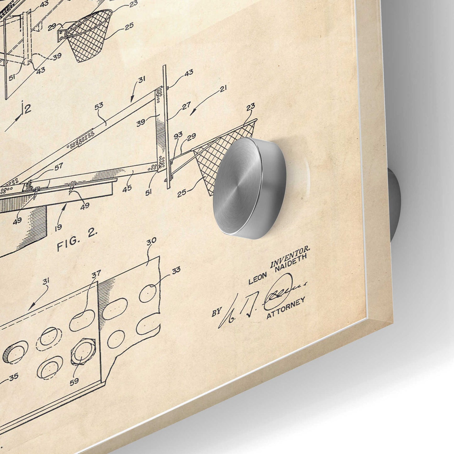 Epic Art 'Basketball Hoop and Backboard Blueprint Patent Parchment' Acrylic Glass Wall Art,24x36