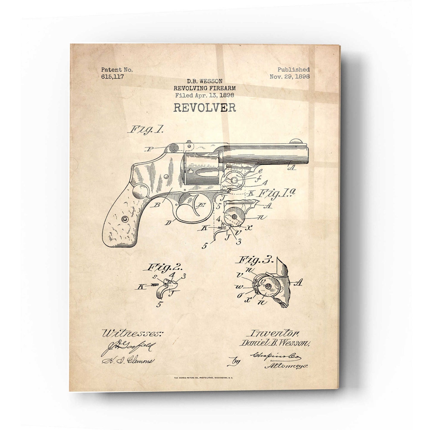 Epic Art 'Revolver Blueprint Patent Parchment' Acrylic Glass Wall Art,24x36
