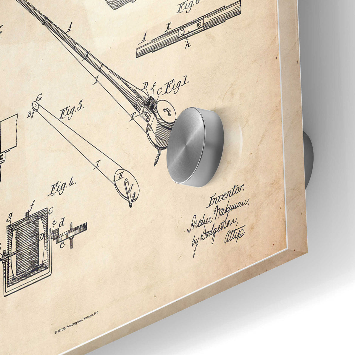 Epic Art 'Fishing Tackle Blueprint Patent Parchment' Acrylic Glass Wall Art,24x36