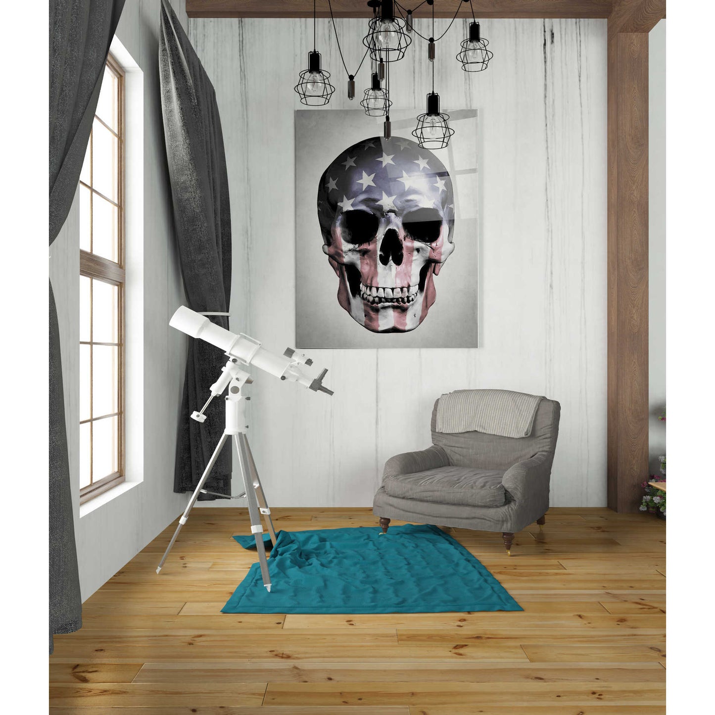 Epic Art 'American Skull-Grey' by Nicklas Gustafsson, Acrylic Glass Wall Art,24x36