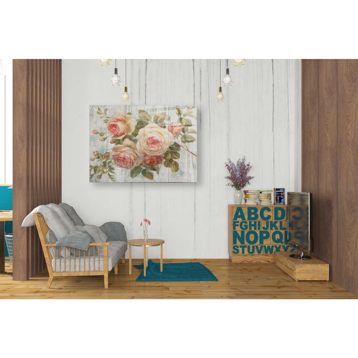 Epic Art 'Vintage Roses on Driftwood' Acrylic Glass Wall Art,24x36