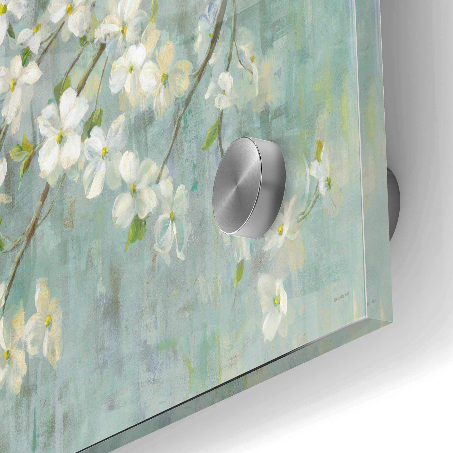Epic Art 'Dogwood in Spring on Blue' by Danhui Nai, Acrylic Glass Wall Art,24x36