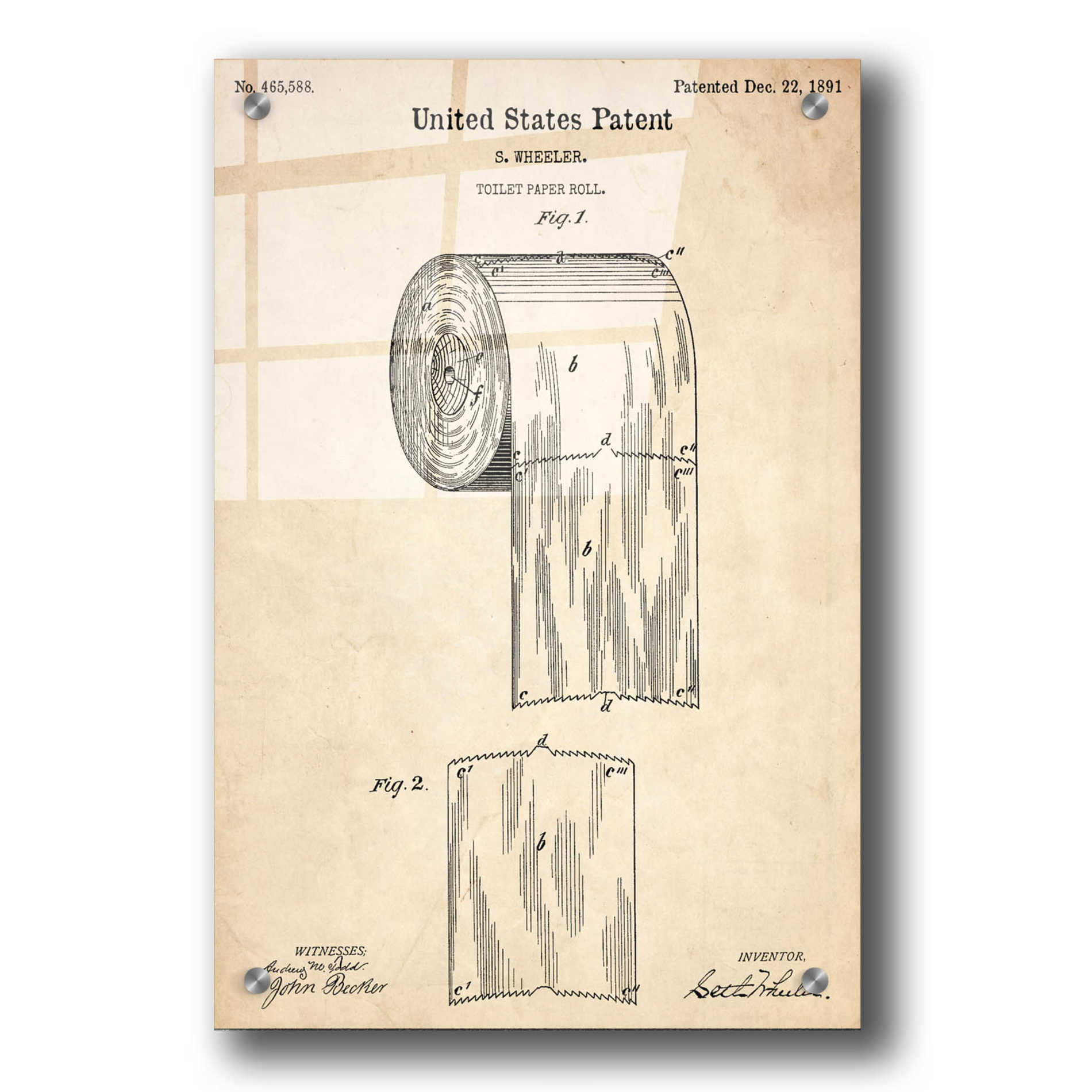 Epic Art 'Toilet Paper Roll Vintage Patent' Acrylic Glass Wall Art,24x36