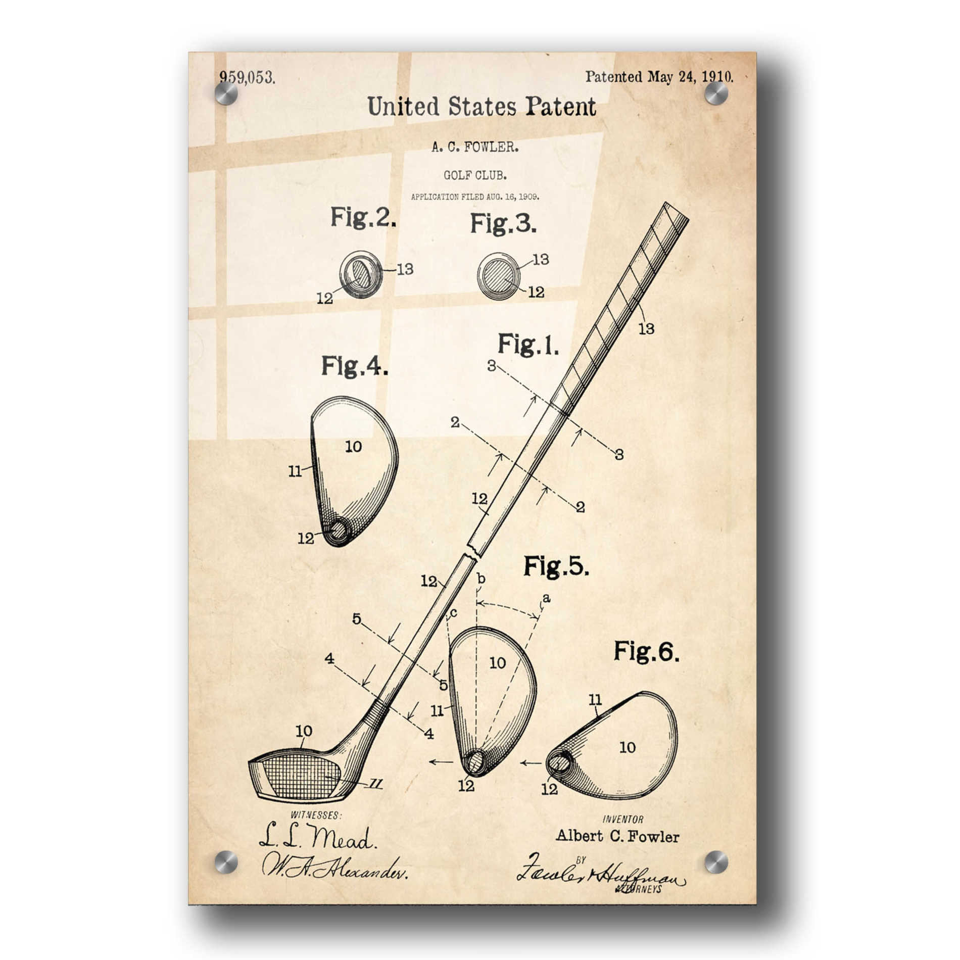 Epic Art 'Golf Club Vintage Patent Blueprint' Acrylic Glass Wall Art,24x36