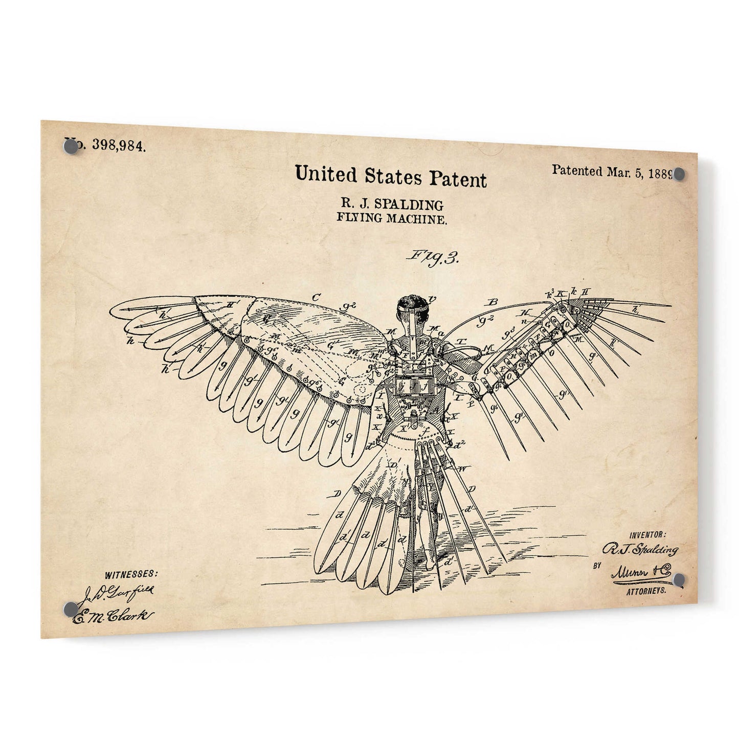 Epic Art 'Flying Machine Vintage Patent Blueprint' Acrylic Glass Wall Art,24x36