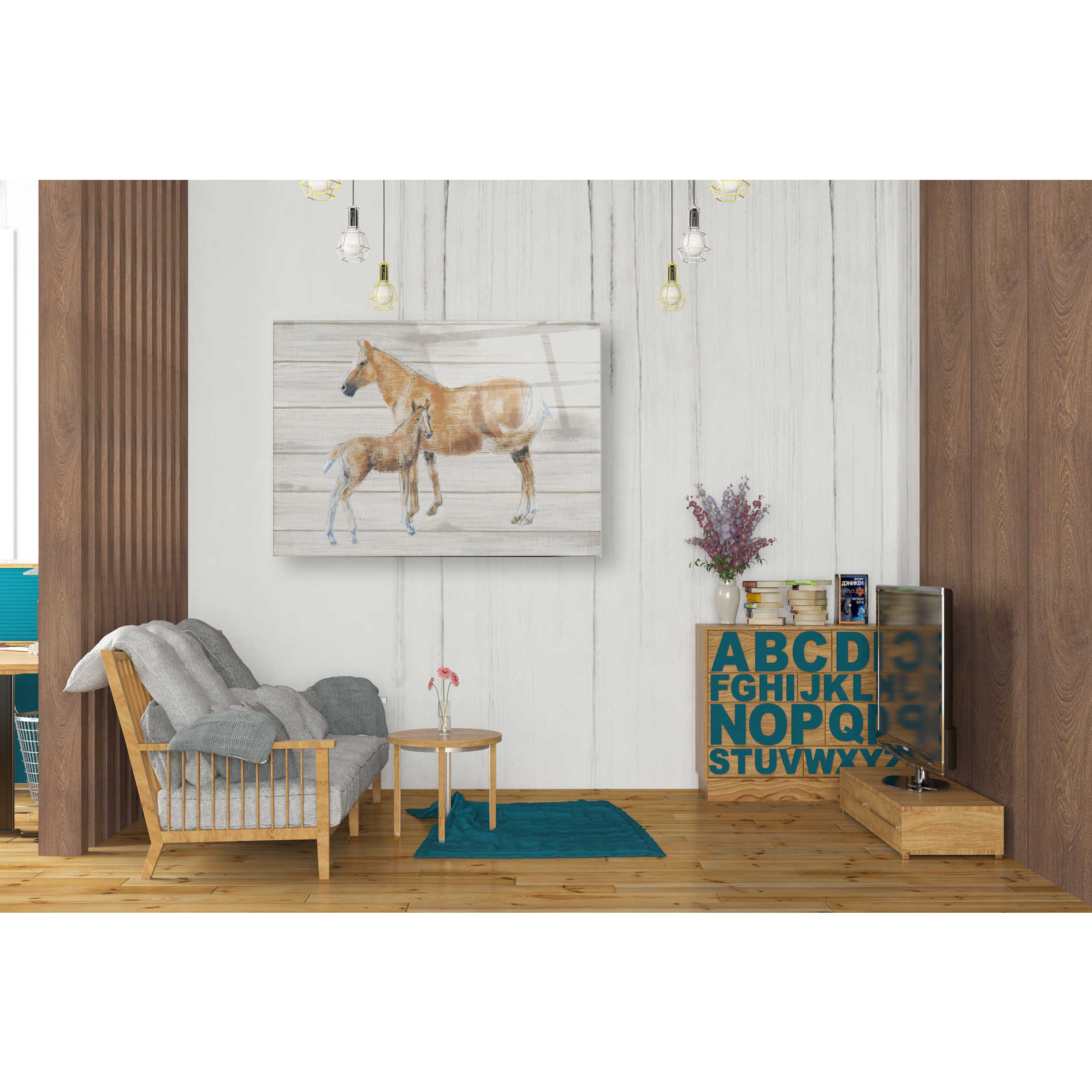 Epic Art 'Horse and Colt on Wood' by Emily Adams, Acrylic Glass Wall Art,24x36