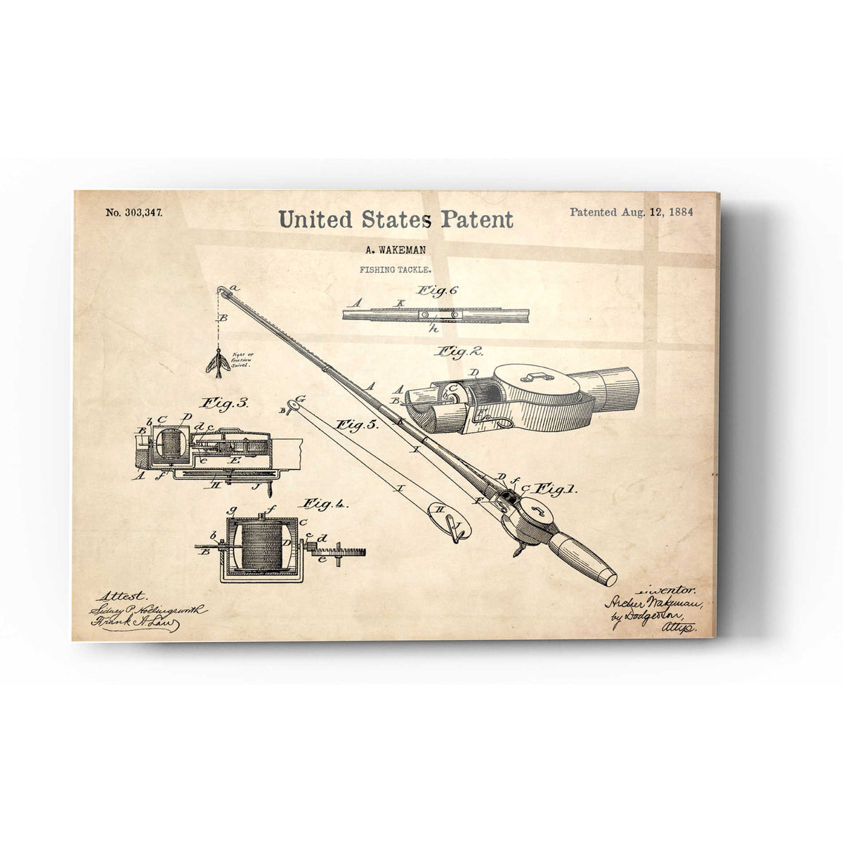 Epic Art 'Fishing Tackle Vintage Patent Blueprint' Acrylic Glass Wall Art,24x36