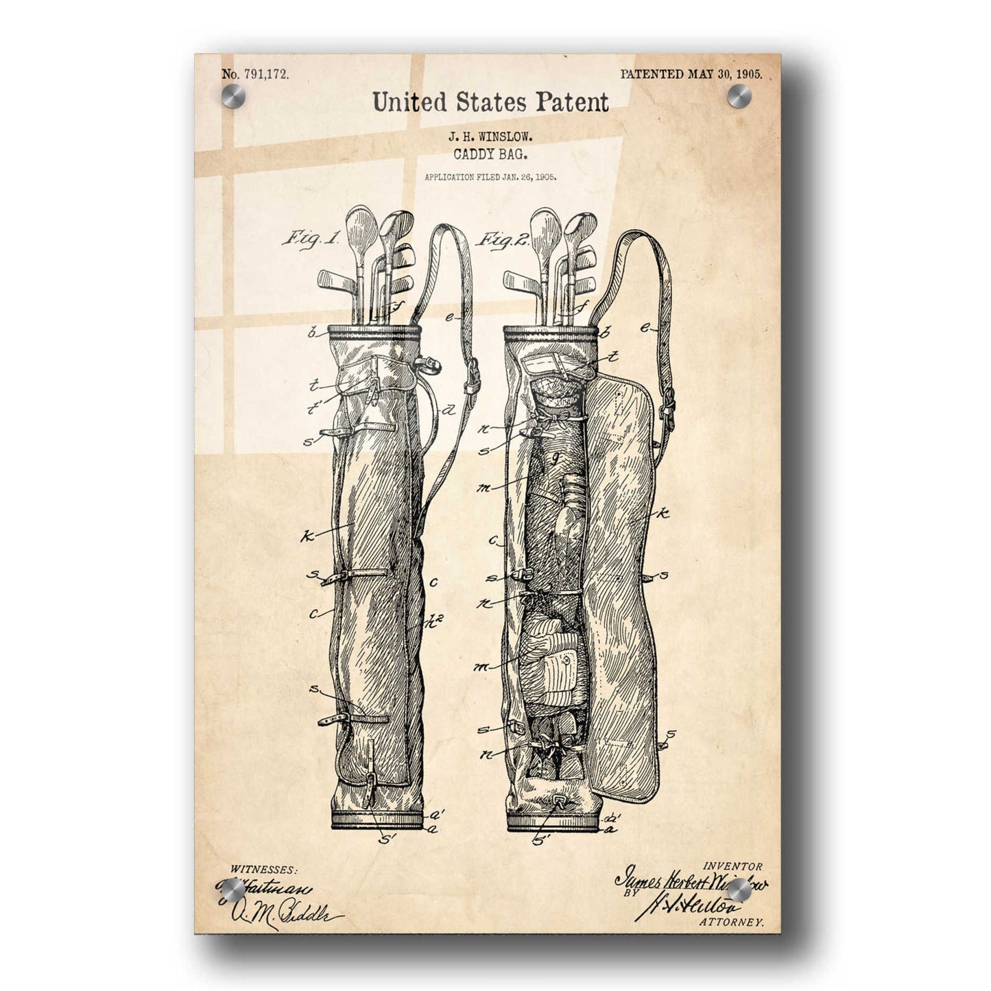 Epic Art 'Golf Bag Caddy Vintage Patent Blueprint' Acrylic Glass Wall Art,24x36