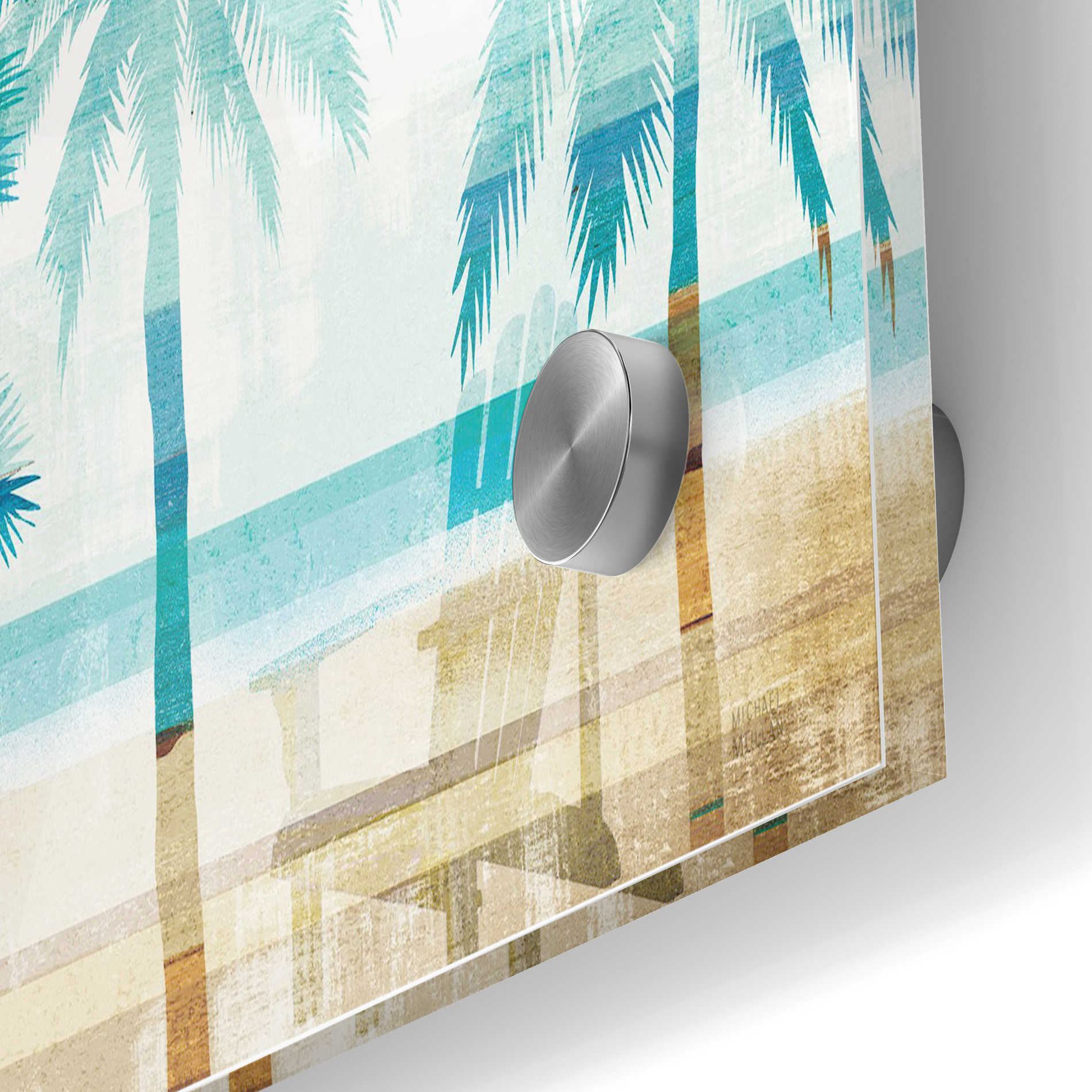 Epic Art 'Beachscape Palms with chair' by Michael Mullan, Acrylic Glass Wall Art,24x36