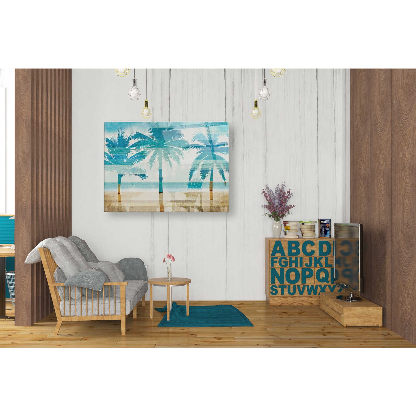 Epic Art 'Beachscape Palms with chair' by Michael Mullan, Acrylic Glass Wall Art,24x36