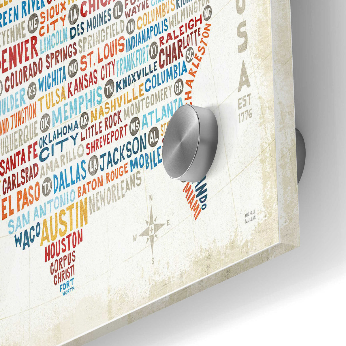 Epic Art 'US City Map' by Michael Mullan, Acrylic Glass Wall Art,24x36