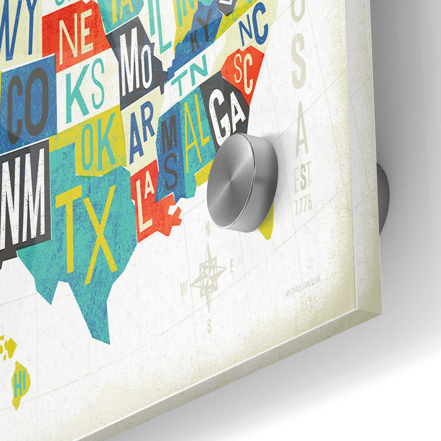 Epic Art 'Letterpress USA Map' by Michael Mullan, Acrylic Glass Wall Art,24x36