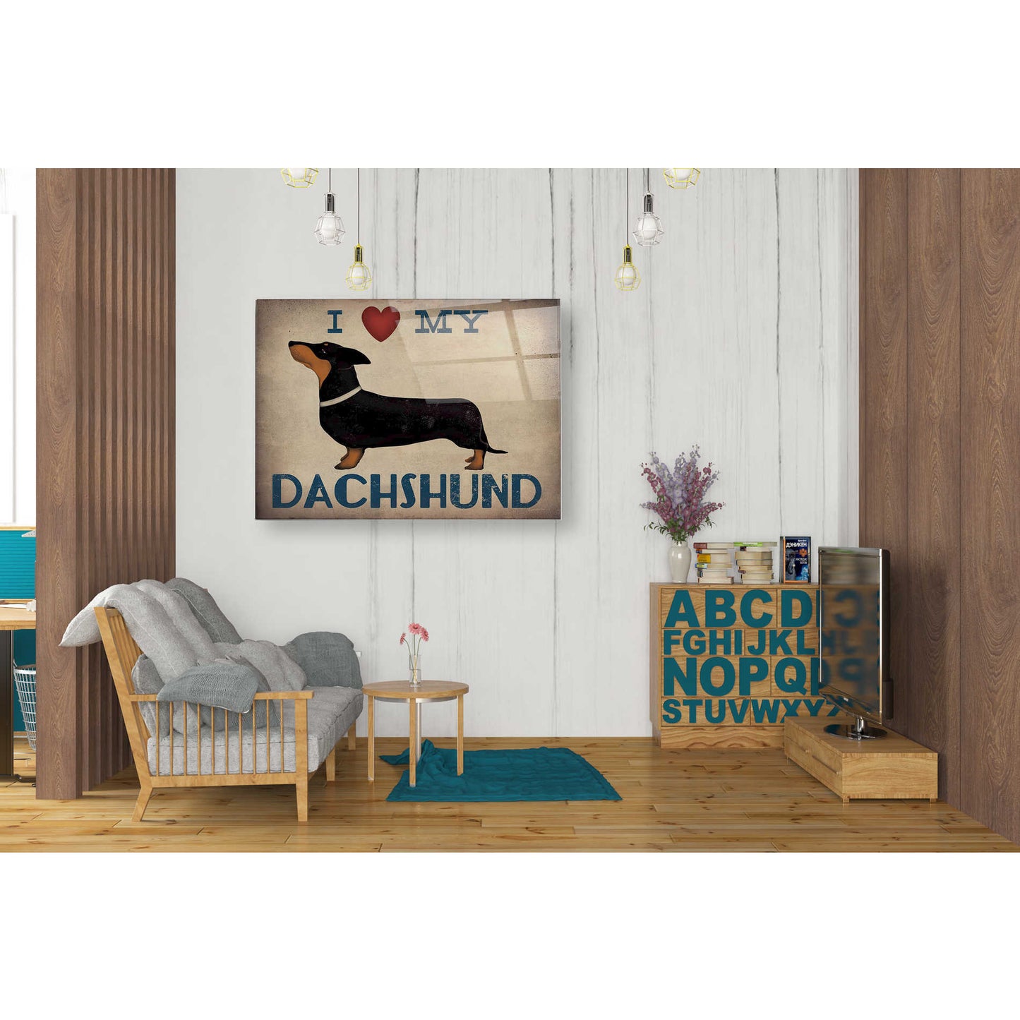 Epic Art 'Dachshund Longboards - Love v2' by Ryan Fowler, Acrylic Glass Wall Art,24x36