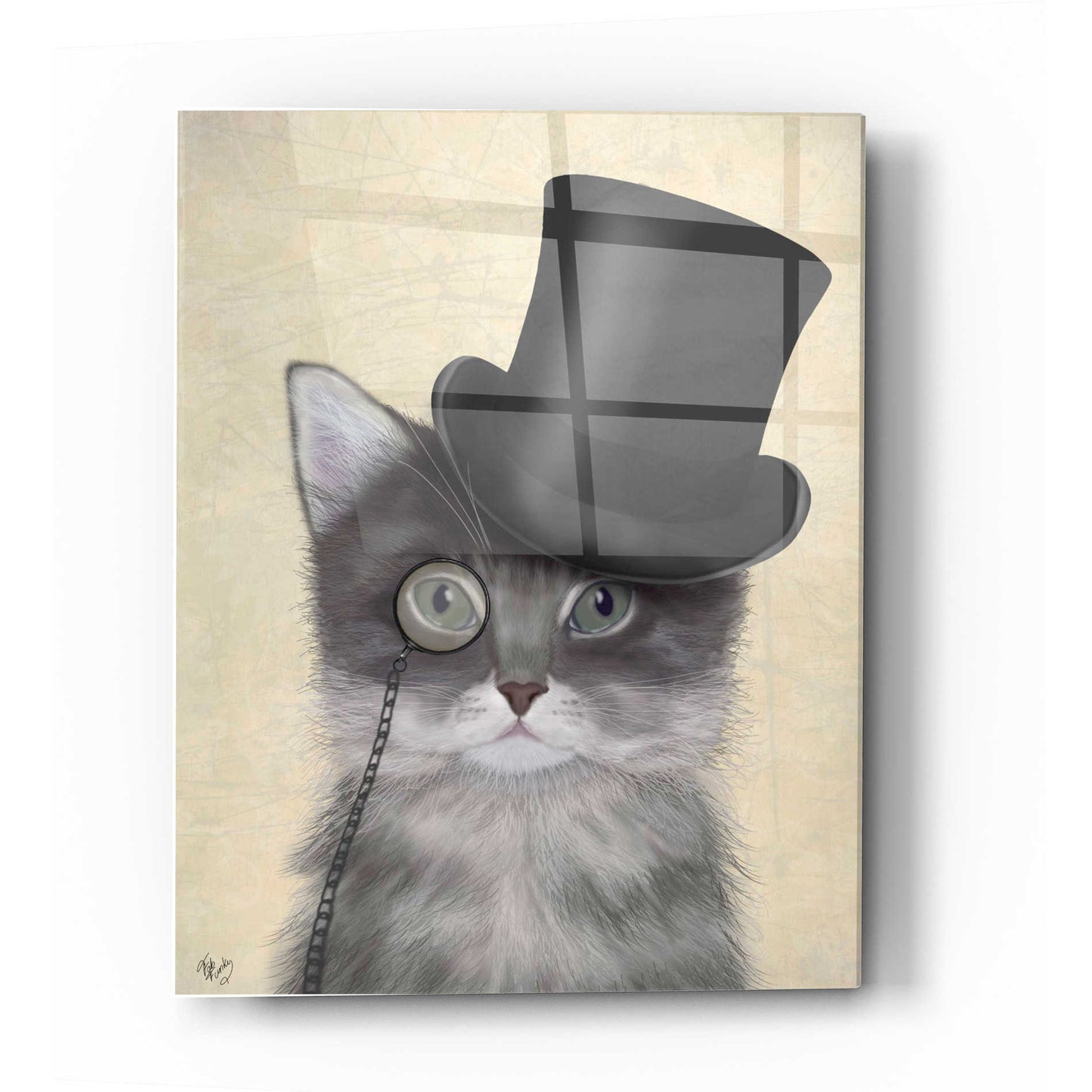 Epic Art 'Cat, Grey with Top Hat' by Fab Funky Acrylic Glass Wall Art,24x36