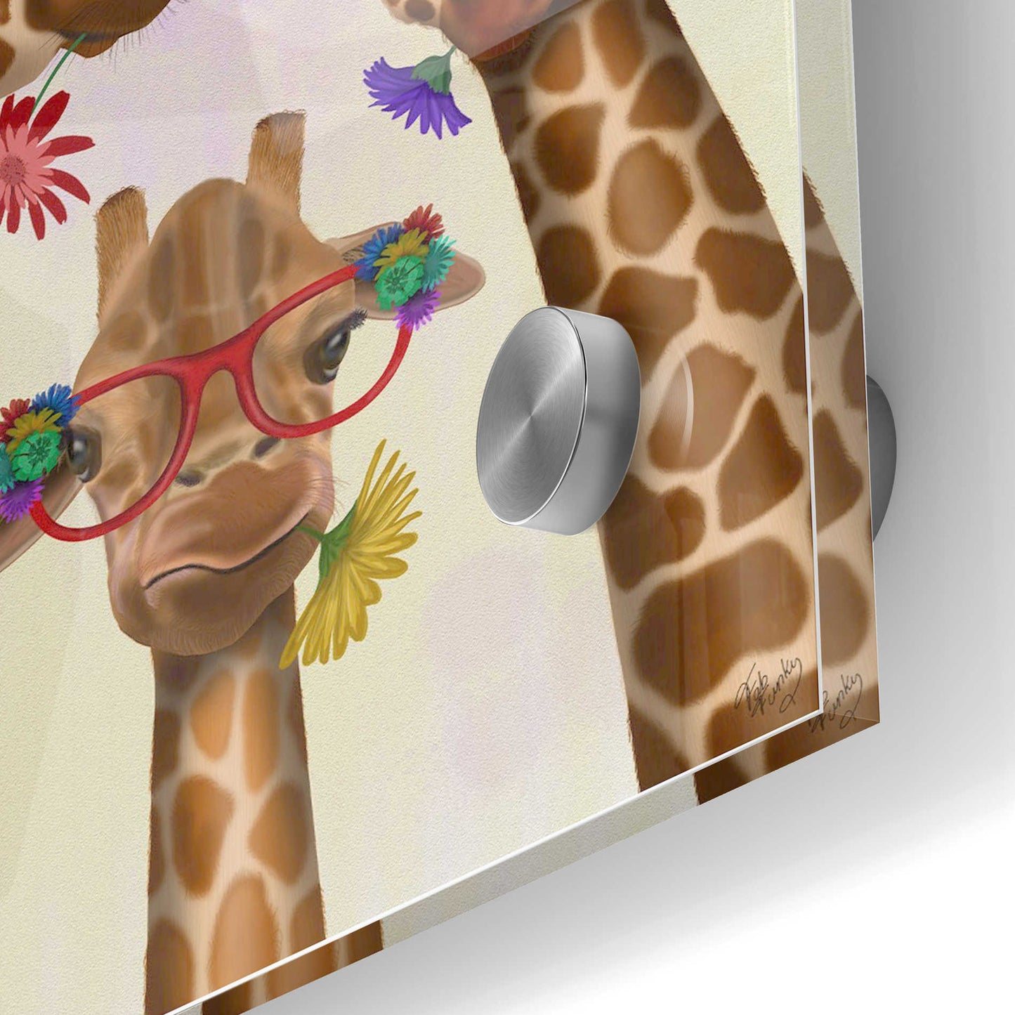 Epic Art 'Giraffe and Flower Glasses, Trio' by Fab Funky Acrylic Glass Wall Art,24x36