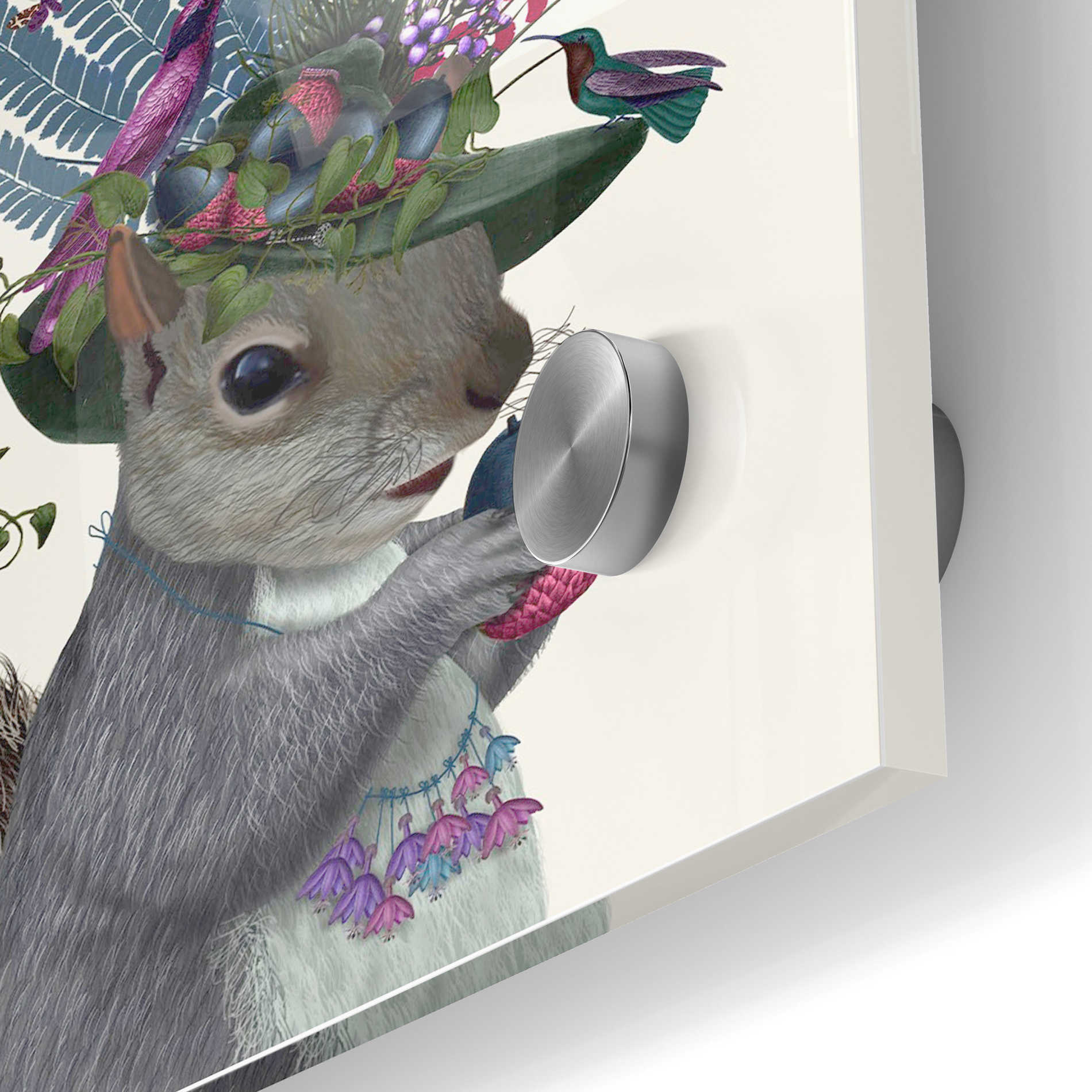 Epic Art 'Squirrel Birdkeeper and Blue Acorns' by Fab Funky Acrylic Glass Wall Art,24x36