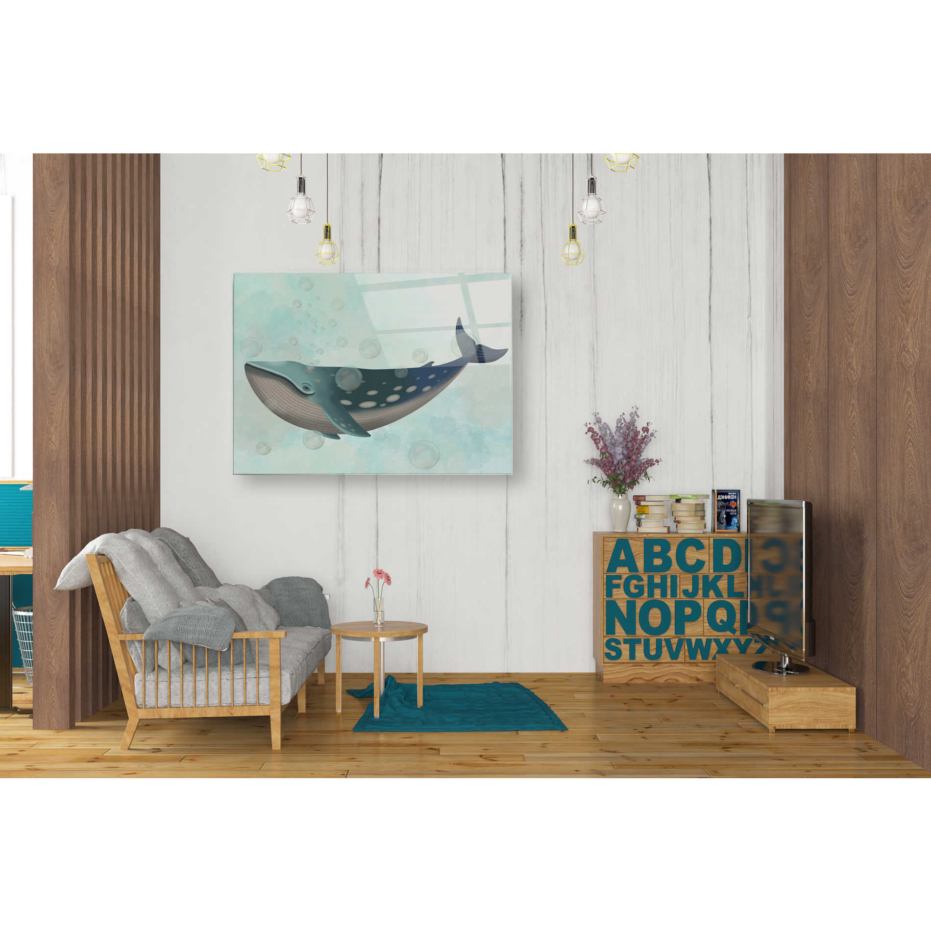 Epic Art 'Whale Bubbles 1' by Fab Funky Acrylic Glass Wall Art,24x36
