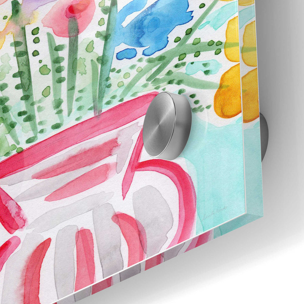 Epic Art 'Red Vase Of Flowers' by Linda Woods, Acrylic Glass Wall Art,24x36